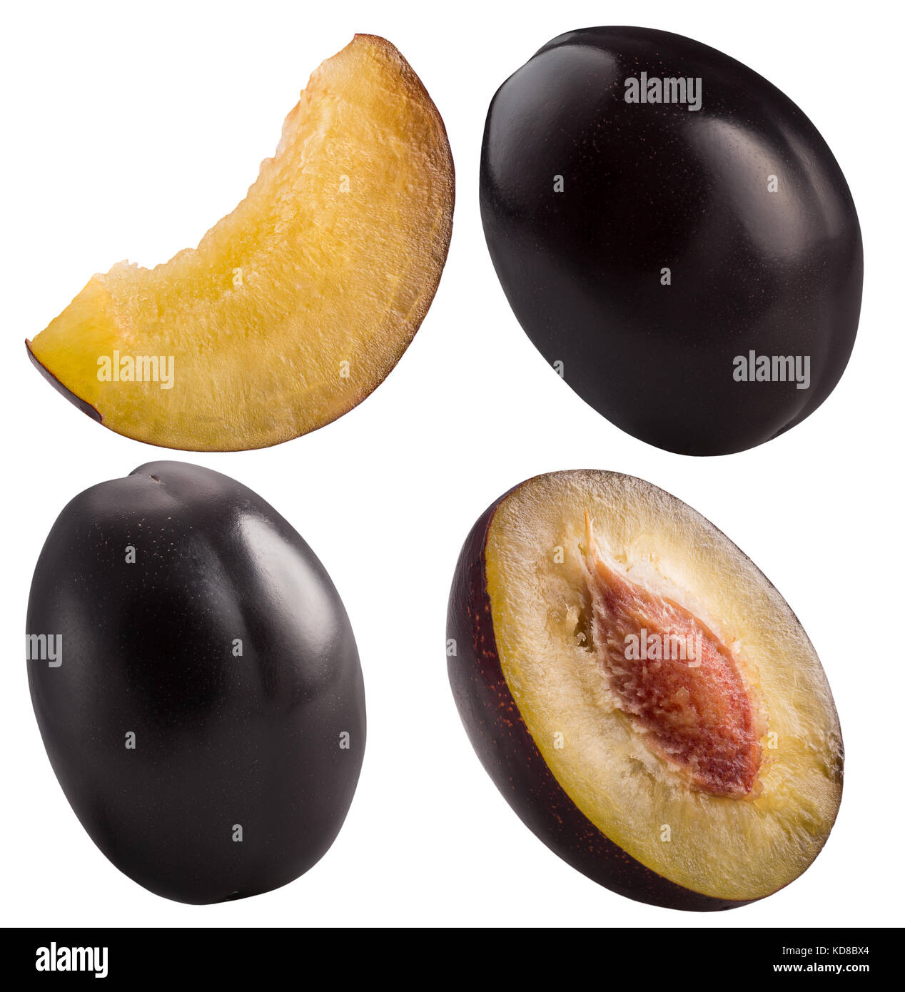 Collection de prunes isolé sur un fond blanc. Banque D'Images