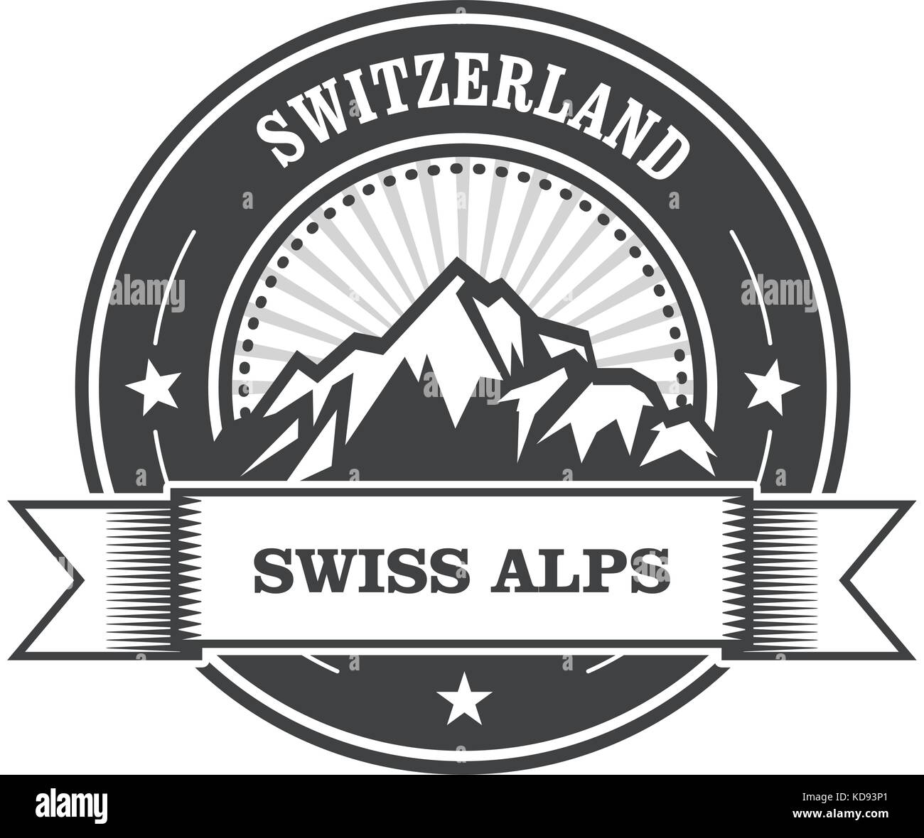 Alpes stamp - label suisse avec ruban Illustration de Vecteur