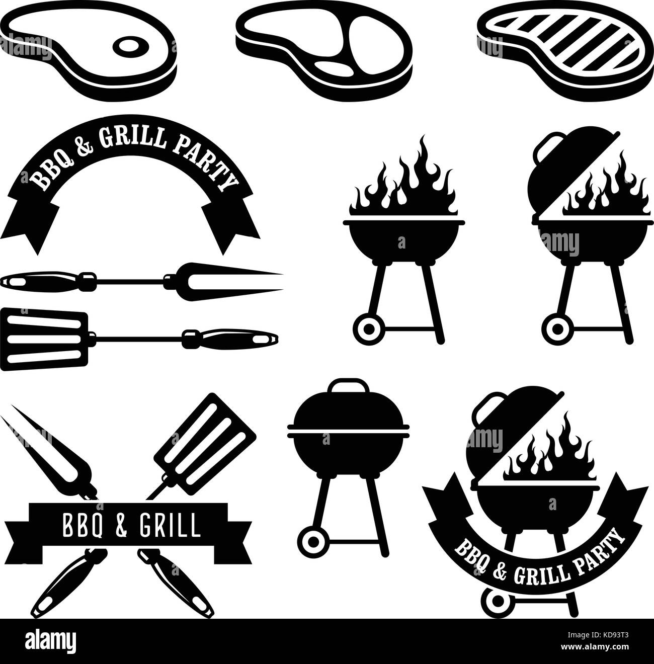 Partie de barbecue - barbecue et grill elements Illustration de Vecteur