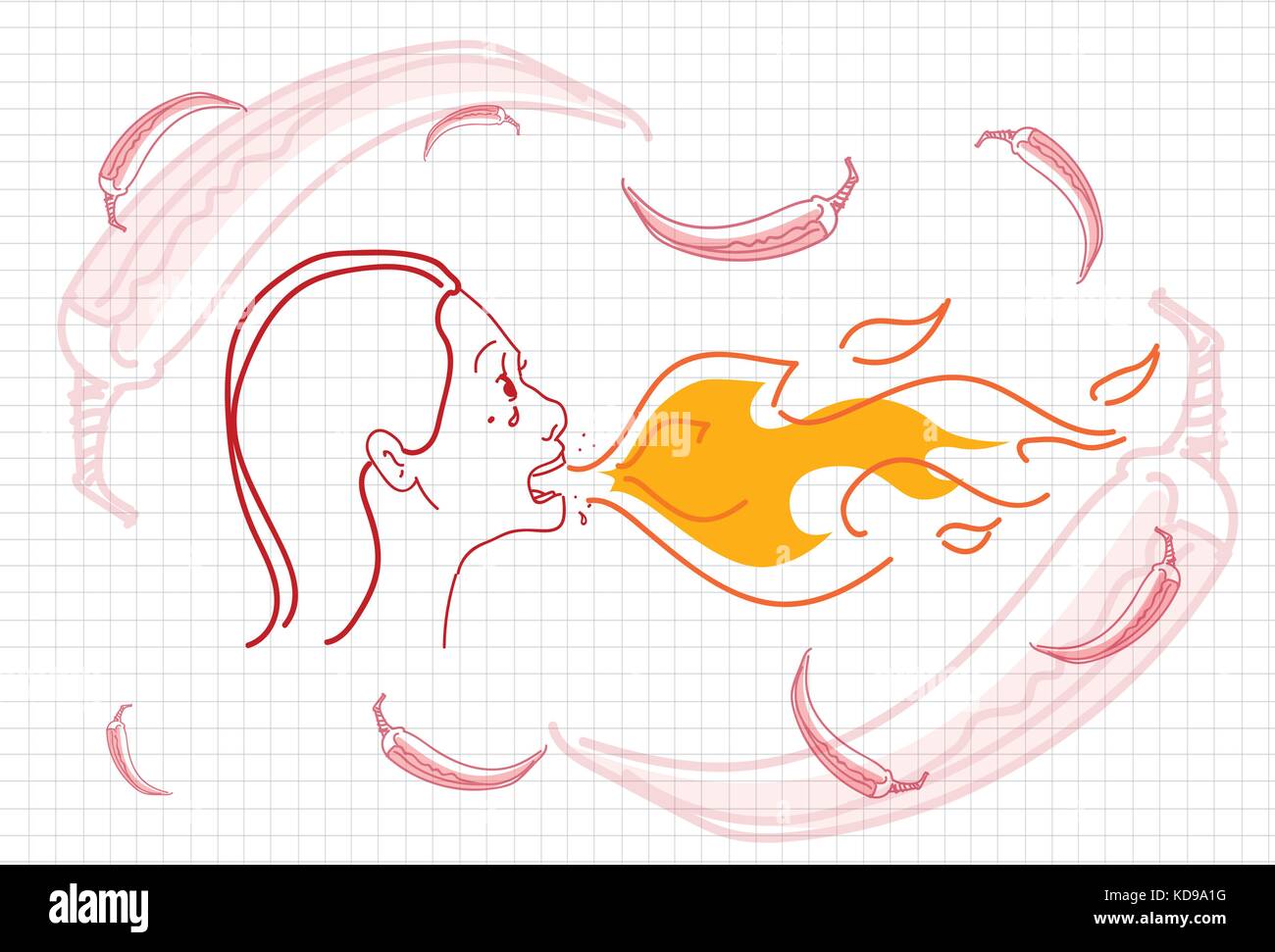 La respiration de sexe féminin, l'incendie du croquis piment Illustration de Vecteur