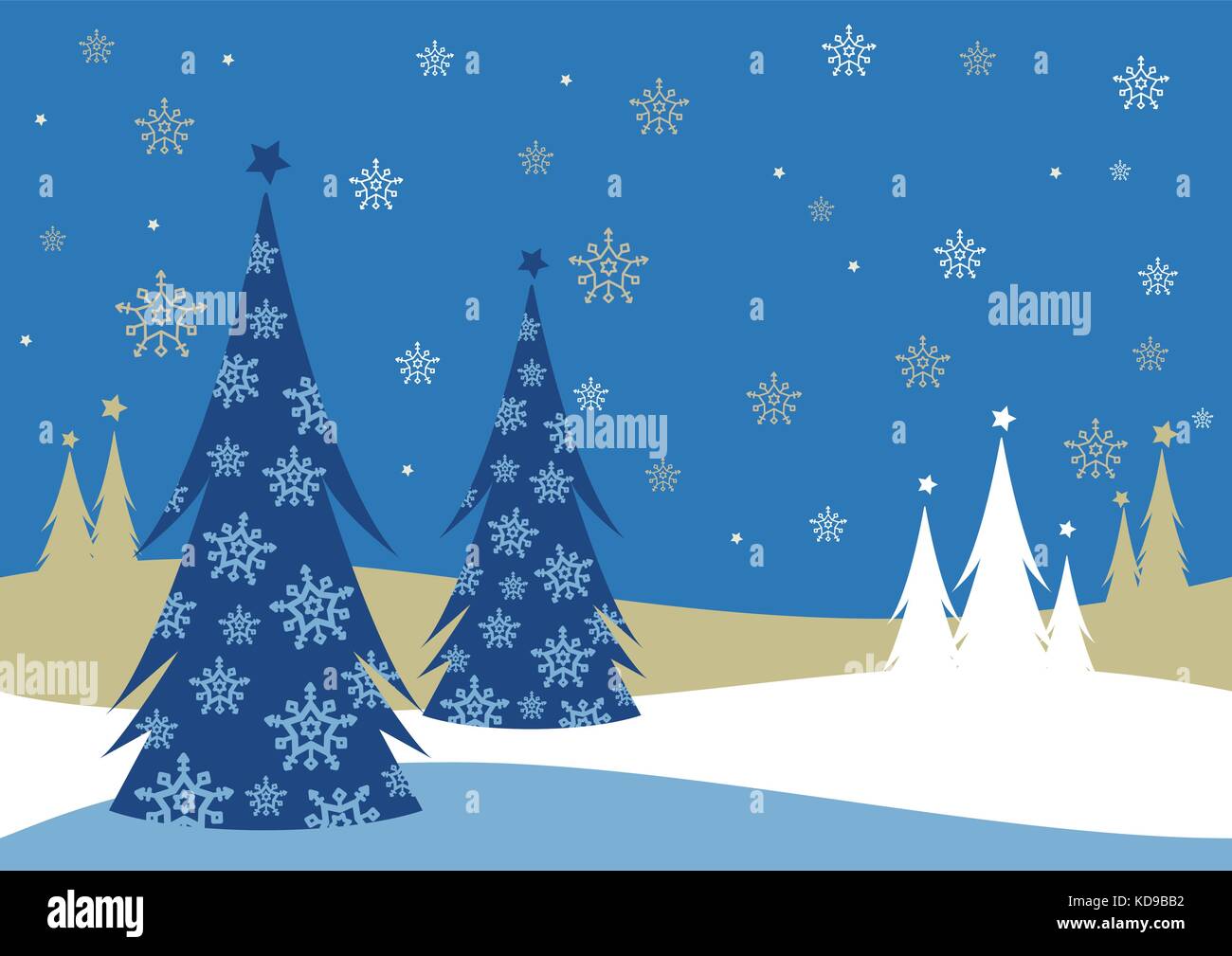 Fond de Noël d'hiver avec des pins dans un paysage enneigé. Saison d'hiver paysage de Noël avec silhouette d'arbres. Illustration vectorielle Illustration de Vecteur