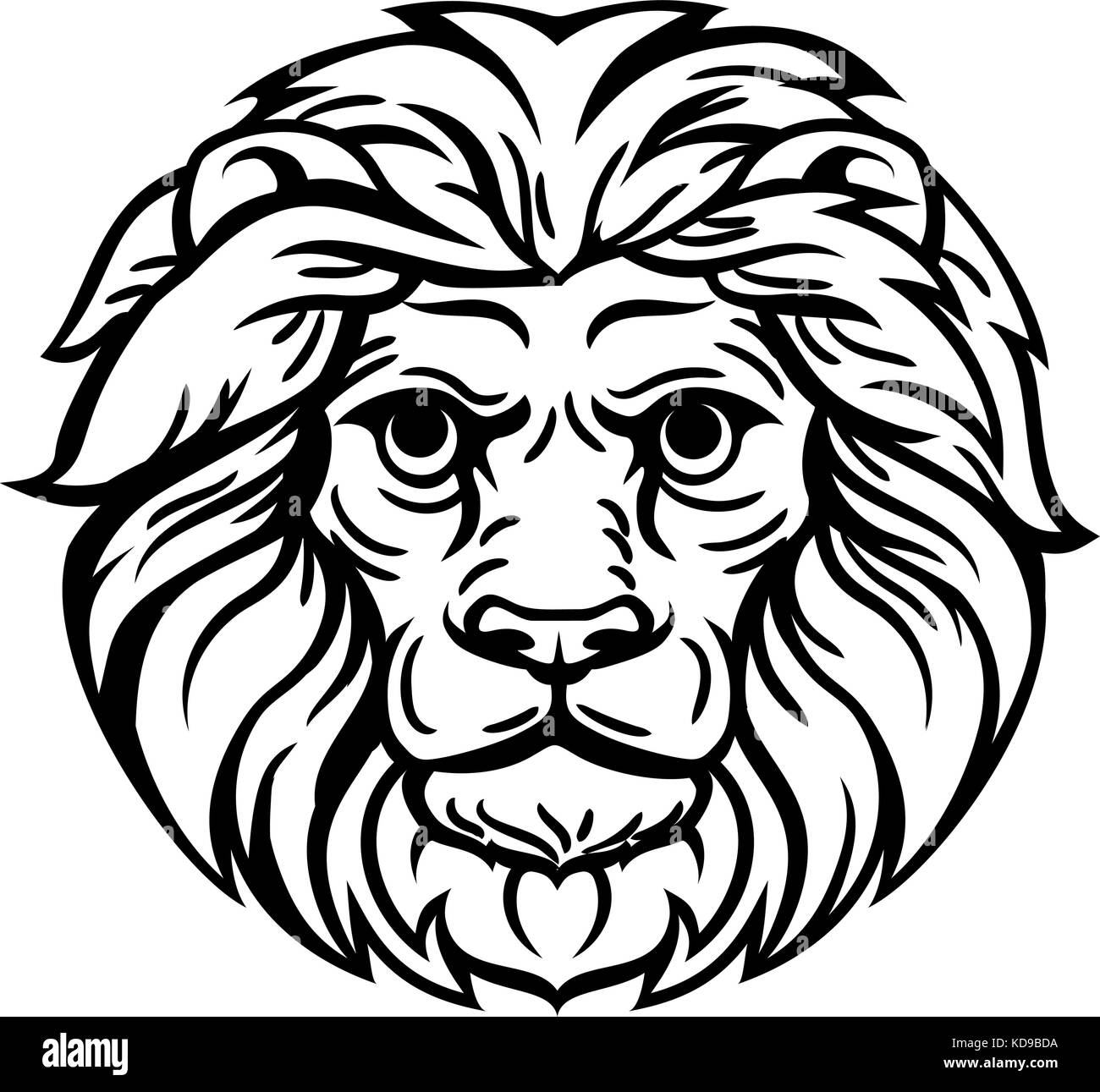 Concept de la tête de lion en bois Illustration de Vecteur