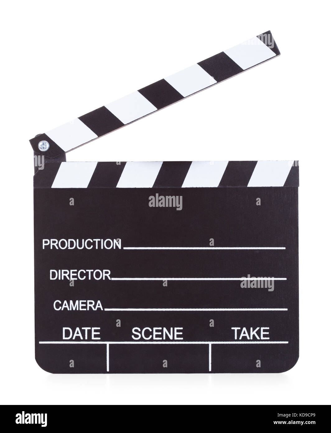 Close-up of a film production clapper board sur fond blanc Banque D'Images