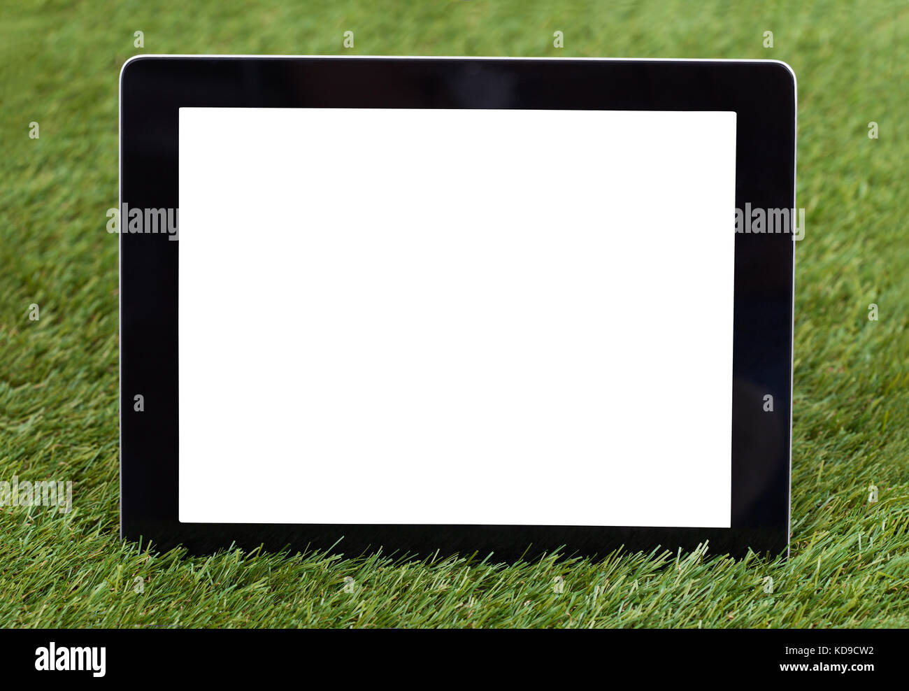 Close-up of Blank Digital Tablet On Green Grass Banque D'Images