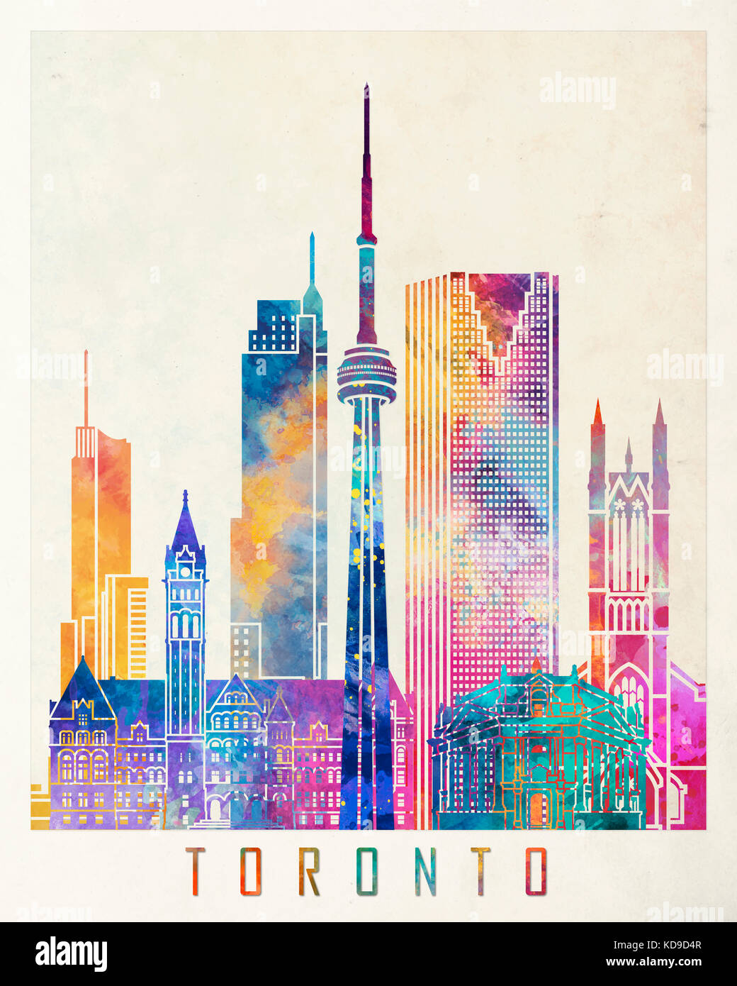 Sites touristiques de Toronto affiche aquarelle Banque D'Images