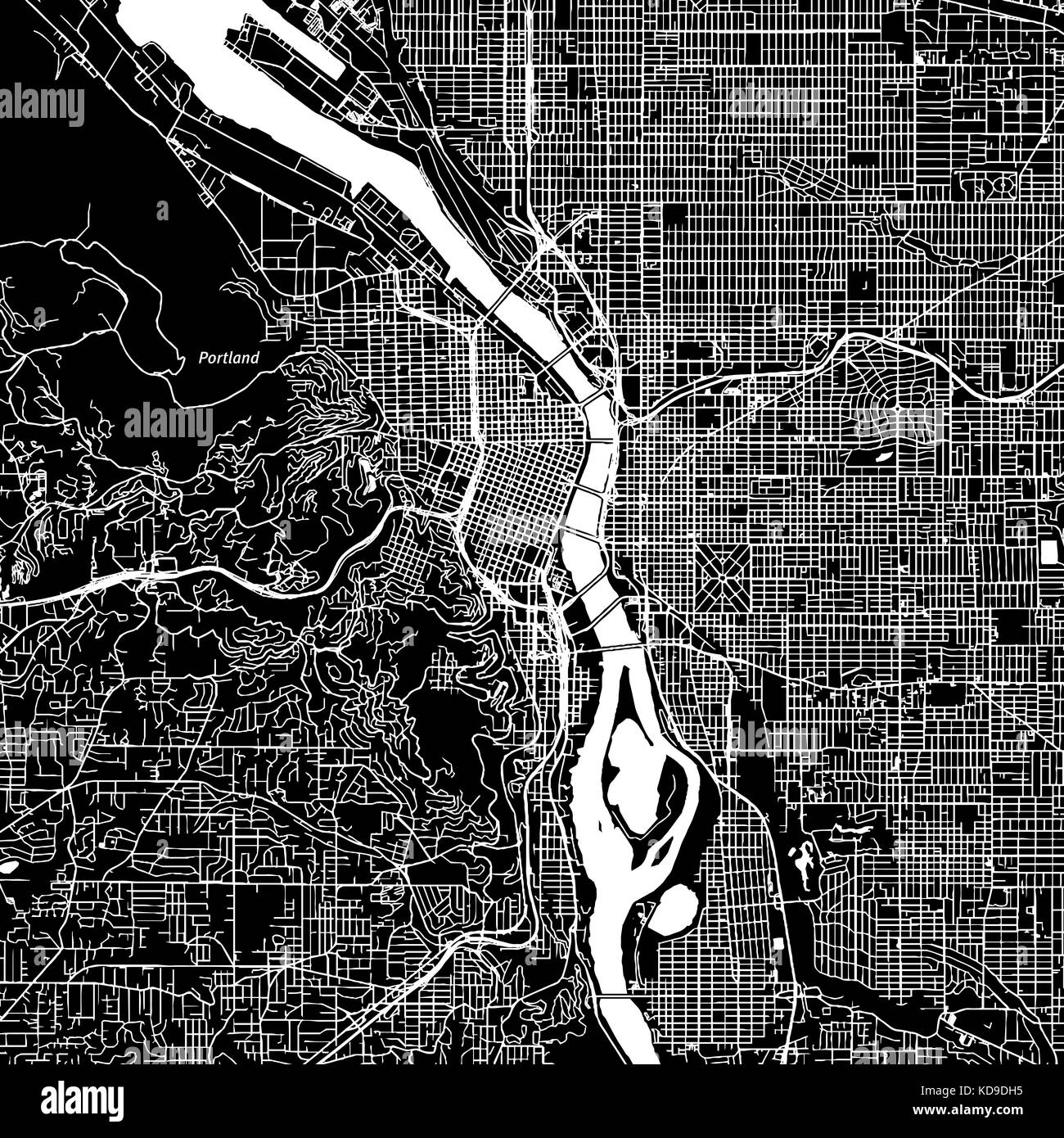 Portland, Oregon. Le centreville de carte vectorielle. Nom de ville