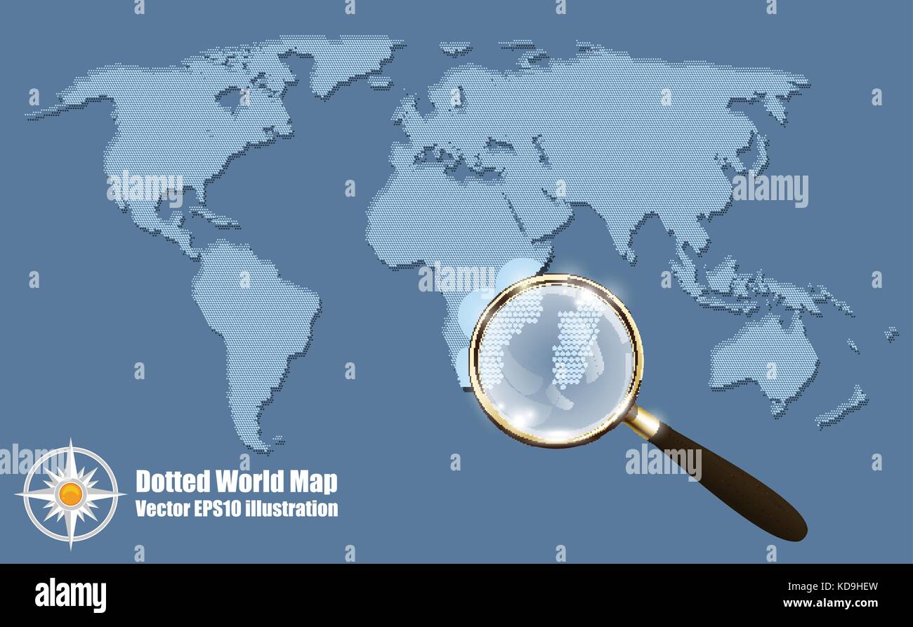 Carte demi-teinte bleue pointillée abstrait effet grunge vector illustration. carte du monde silhouette aux formes d'ombre. petit rond points monochrome. Illustration de Vecteur