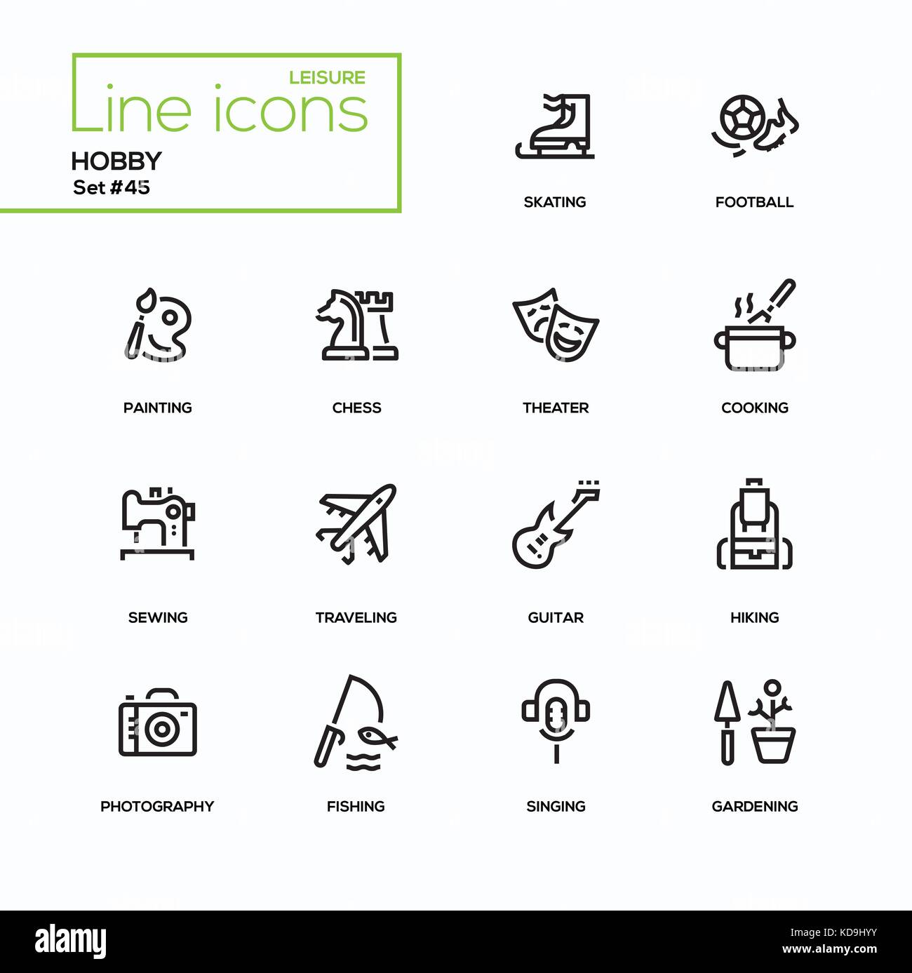 Hobby - conception ligne icons set Illustration de Vecteur