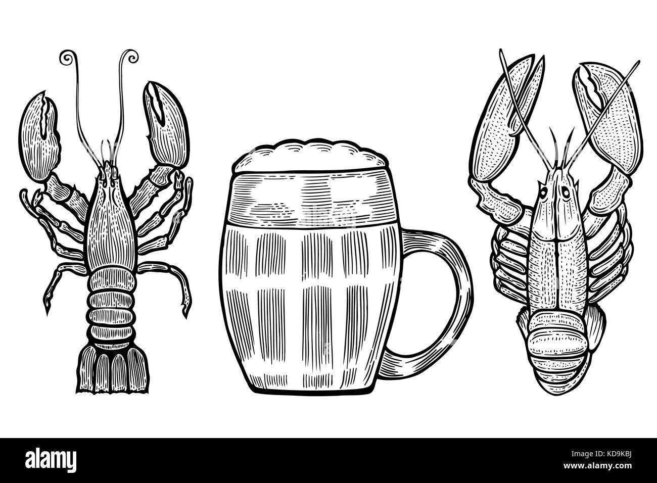 Collection de chopes et homard, de style graphique illustration vectorielle Illustration de Vecteur