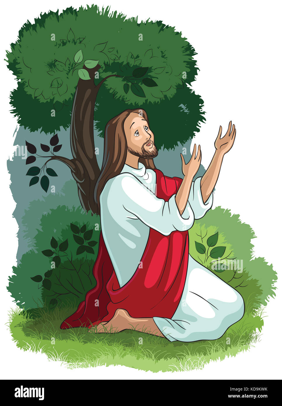 Histoire de Jésus Christ. L'agonie dans le jardin. Christian cartoon illustration Banque D'Images