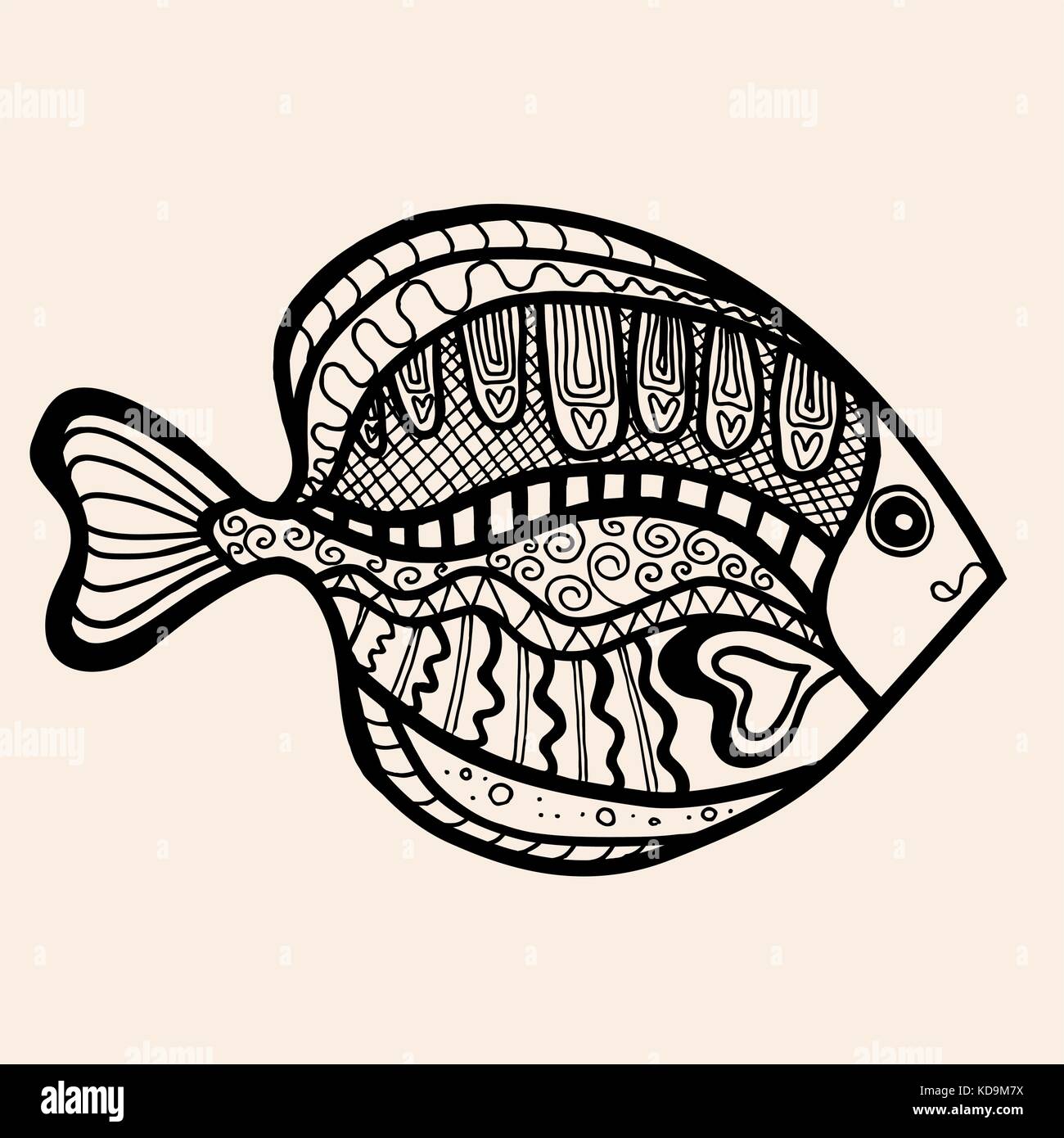 Graphique d'ornement poisson. vector vintage gravure. zentangle. la main. bohemia concept pour restaurant menu Carte, marque, logo de la marque blac. Illustration de Vecteur