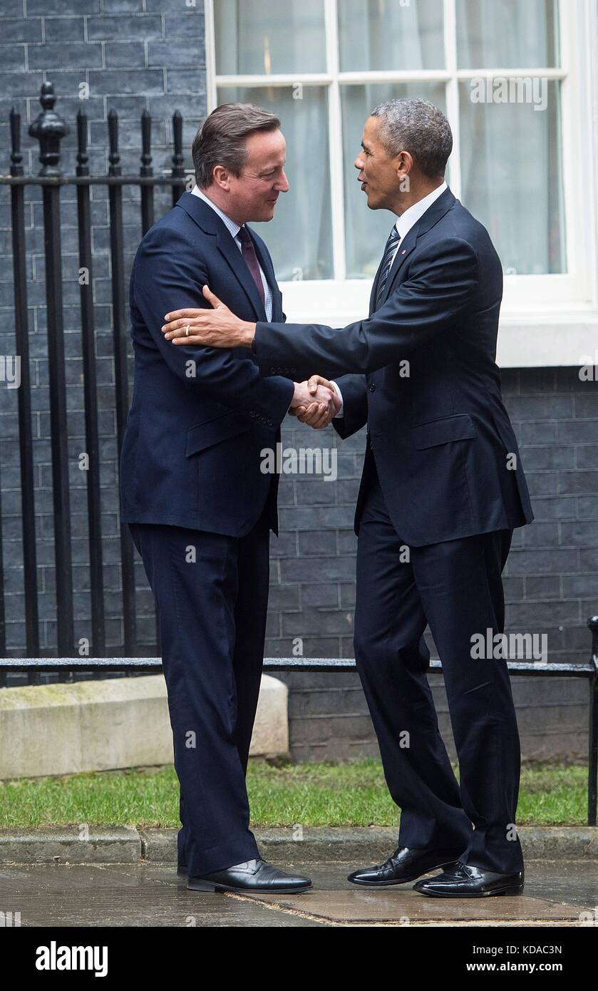 Le président des États-Unis, Barack Obama, se réunit avec le premier ministre britannique, David Cameron, au cabinet du premier ministre le 22 avril 2016 à Londres, en Angleterre. Banque D'Images