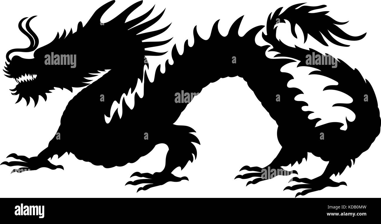 Dragon chinois symbole silhouette chine traditionnelle. vector illustration. Illustration de Vecteur