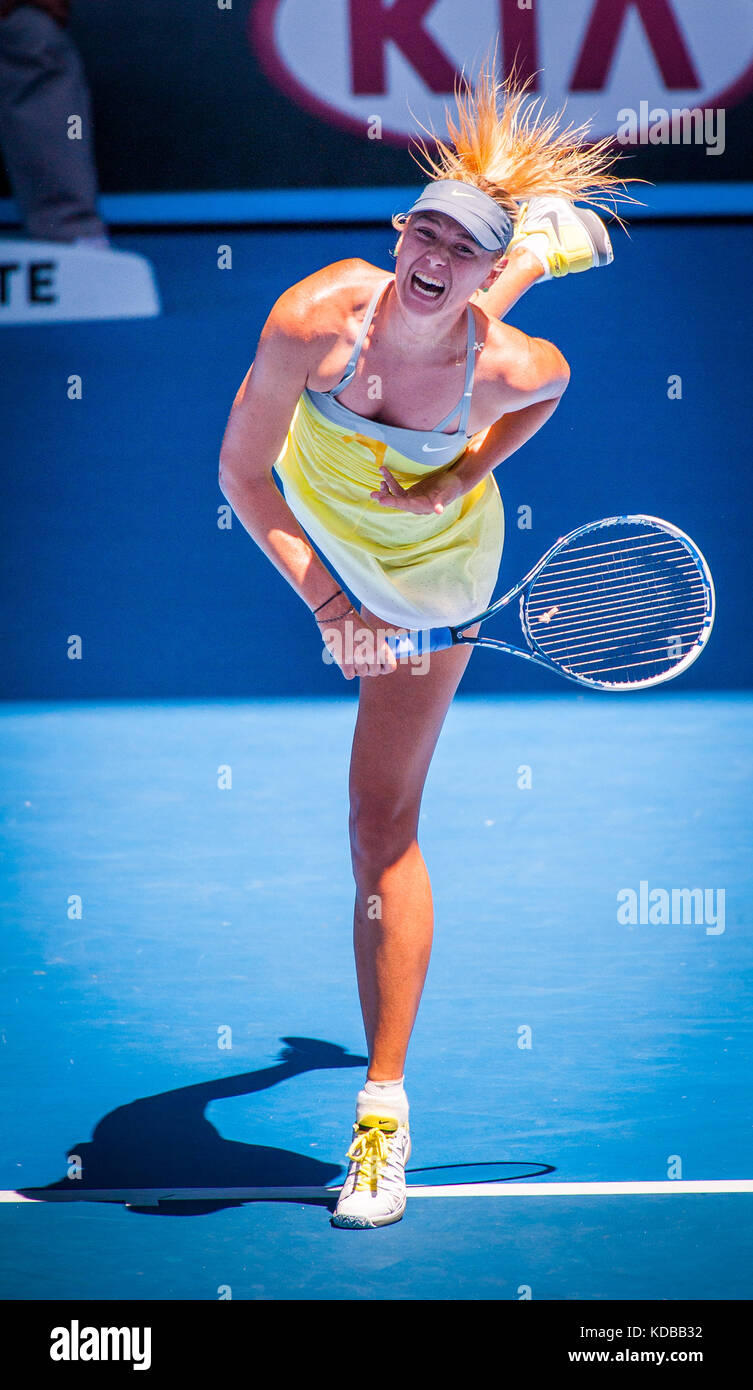 Maria Sharapova joue à l'Open d'Australie 2013 - un tournoi du Grand Chelem, le tournoi est l'événement d'ouverture du calendrier du tennis chaque année. Le Banque D'Images
