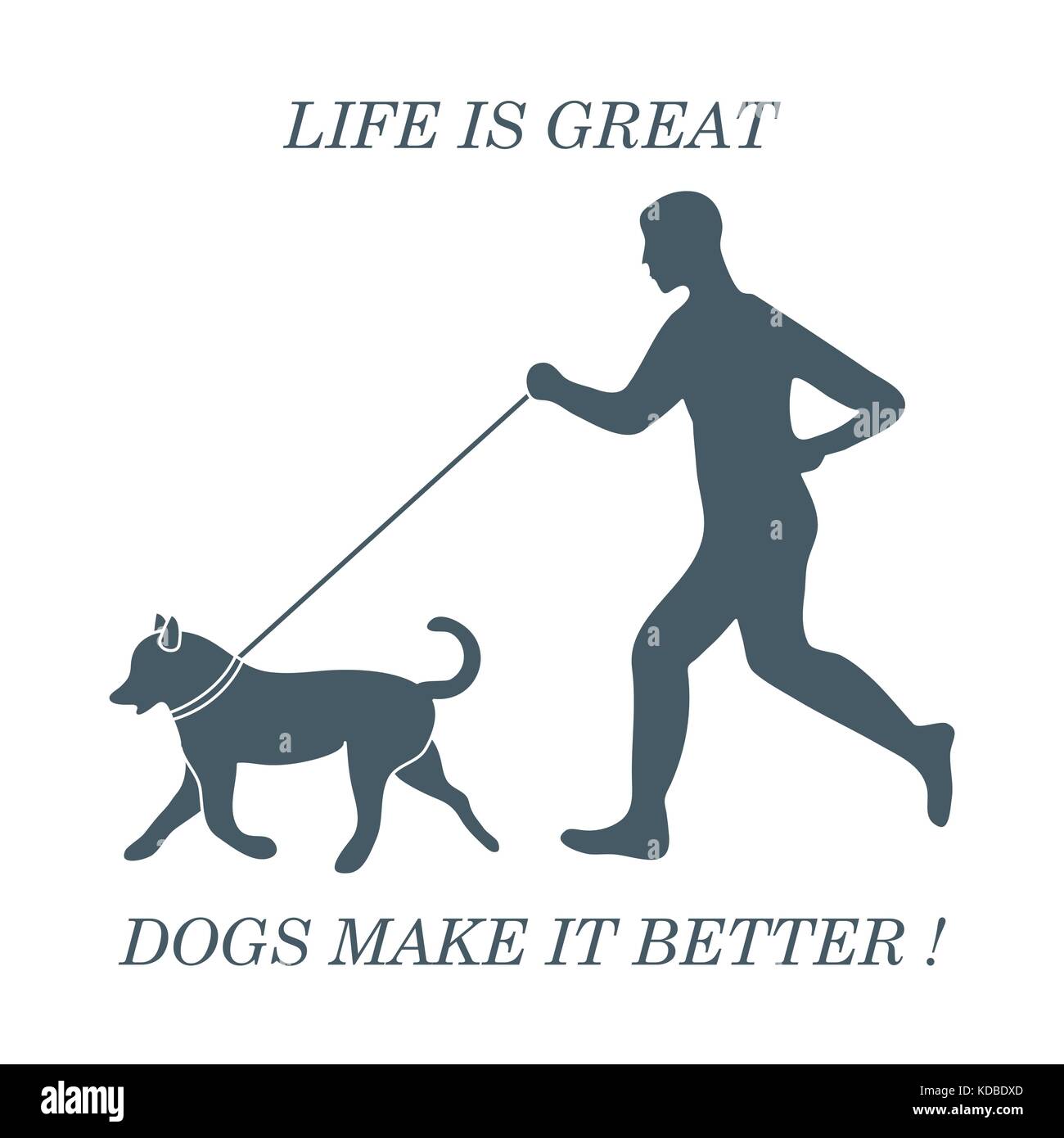 Silhouette of man jogging avec chien en laisse. élément de conception de bannière, carte postale, flyer. Illustration de Vecteur