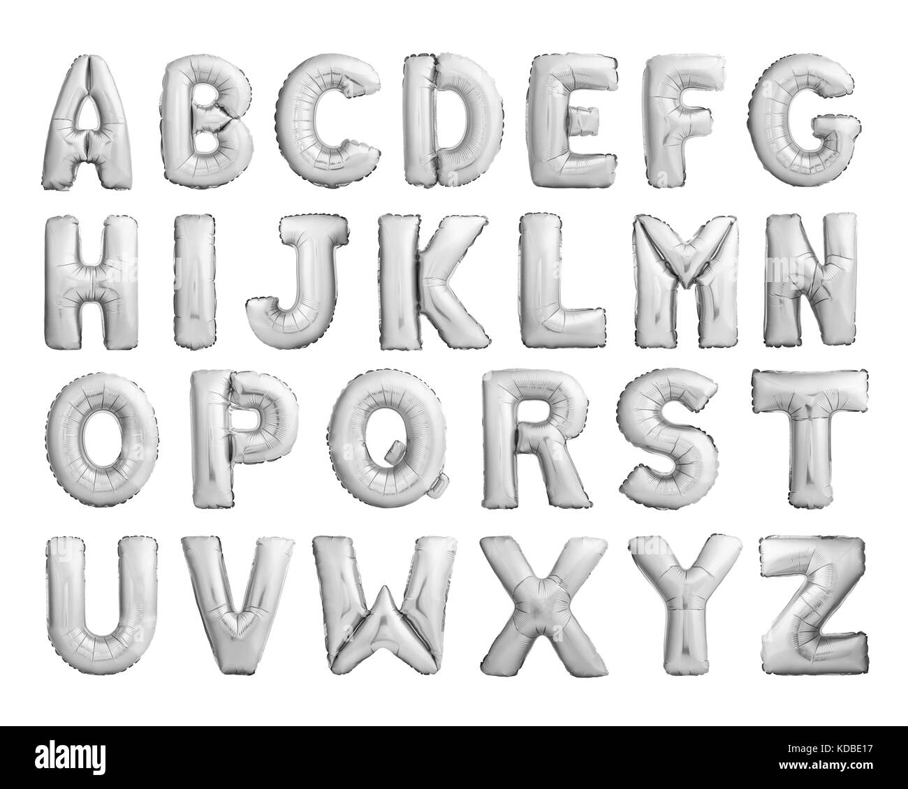 Alphabet complet de ballons gonflables en métal argenté Banque D'Images