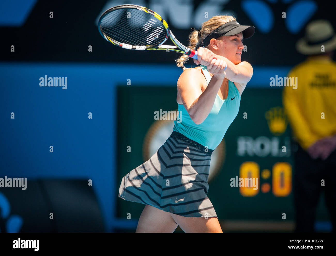 Eugénie Bouchard, 19 ans, du Canada a rencontré li na de Chine dans les dames en demi-finales de l'Open d'Australie 2014. Bouchard, la nouvelle golden adolescentes gi Banque D'Images