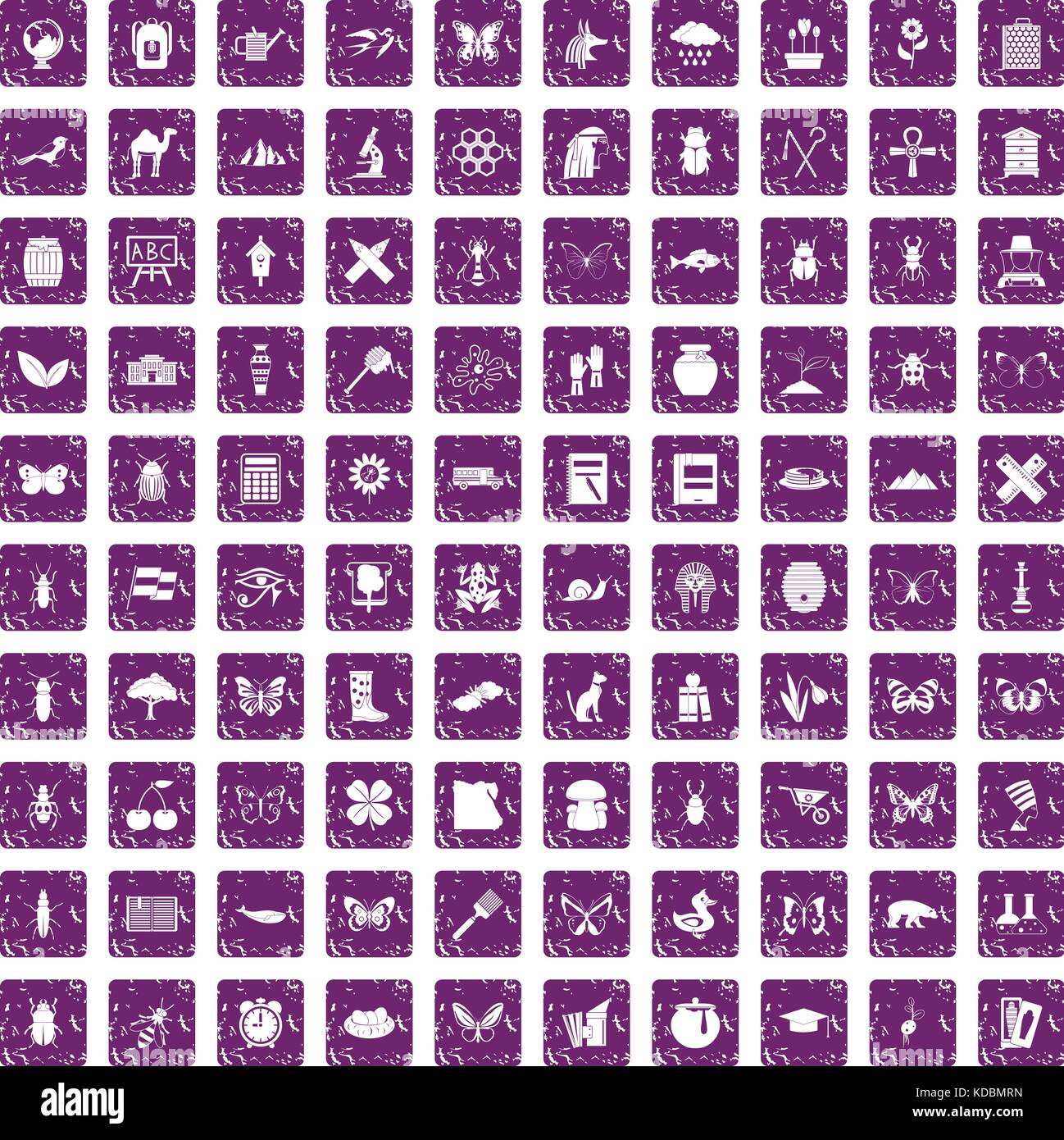 Les insectes 100 icons set grunge purple Illustration de Vecteur