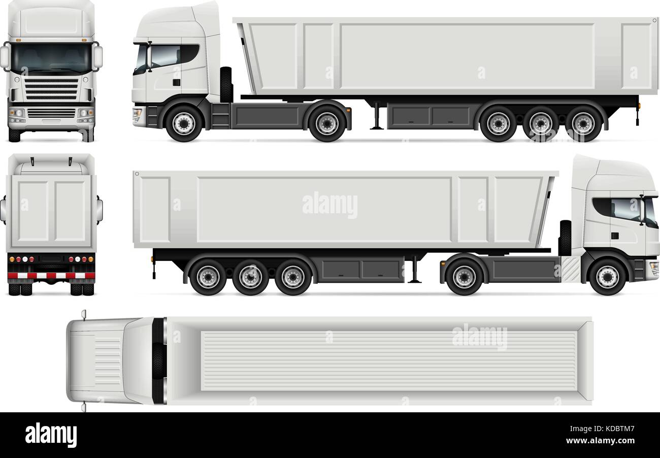 Camion avec remorque vector maquette de voitures de marque, la publicité et l'identité de l'entreprise. dump truck modèle sur blanc. Illustration de Vecteur