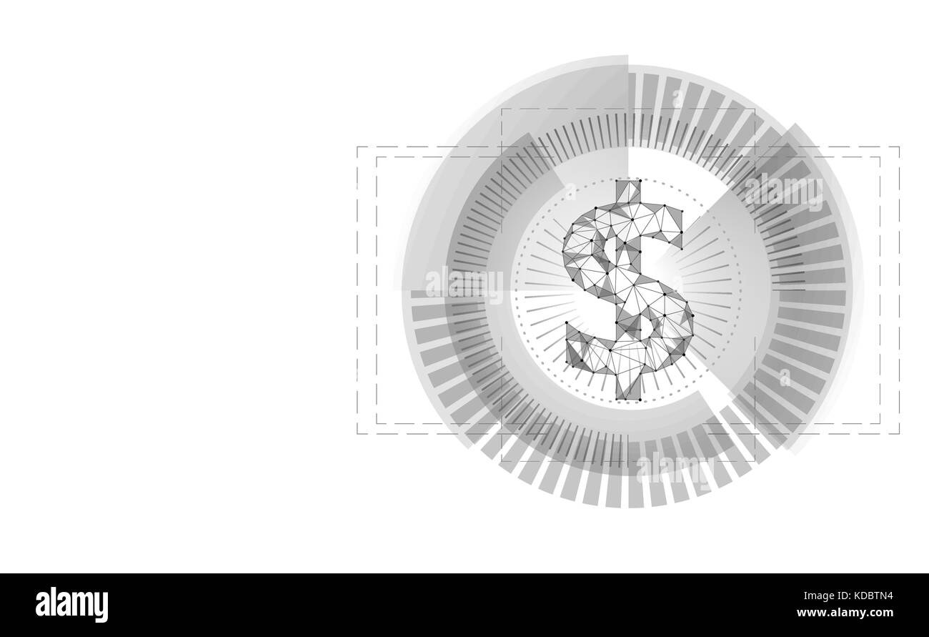 Cible de l'interface graphique dollar hud affichage symbole de devise américaine. poly bas blanc géométrique icône gris argent utilisateur concept chasse vector illustration Illustration de Vecteur