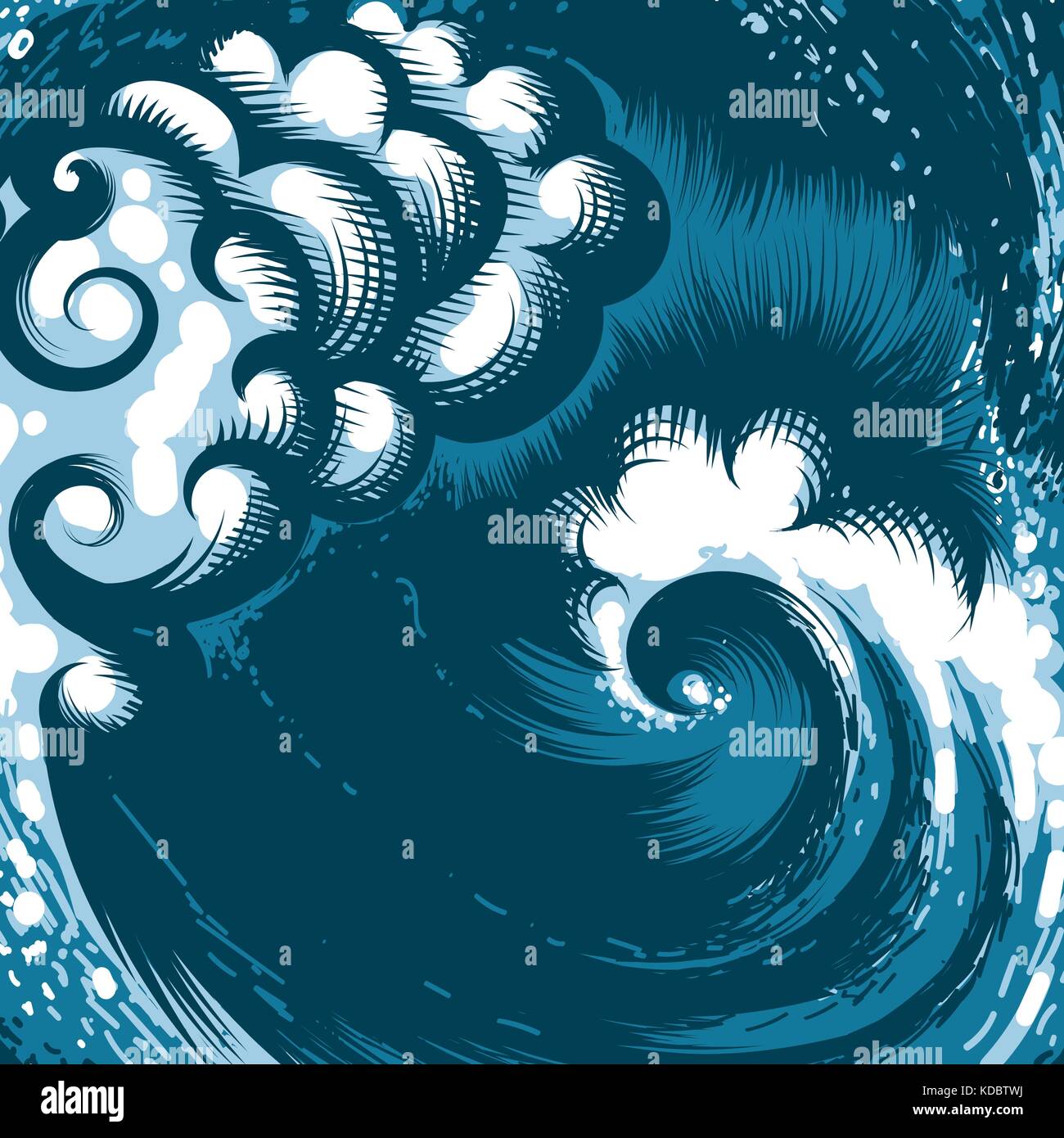 Hand drawn océan vagues. vector illustration. Illustration de Vecteur