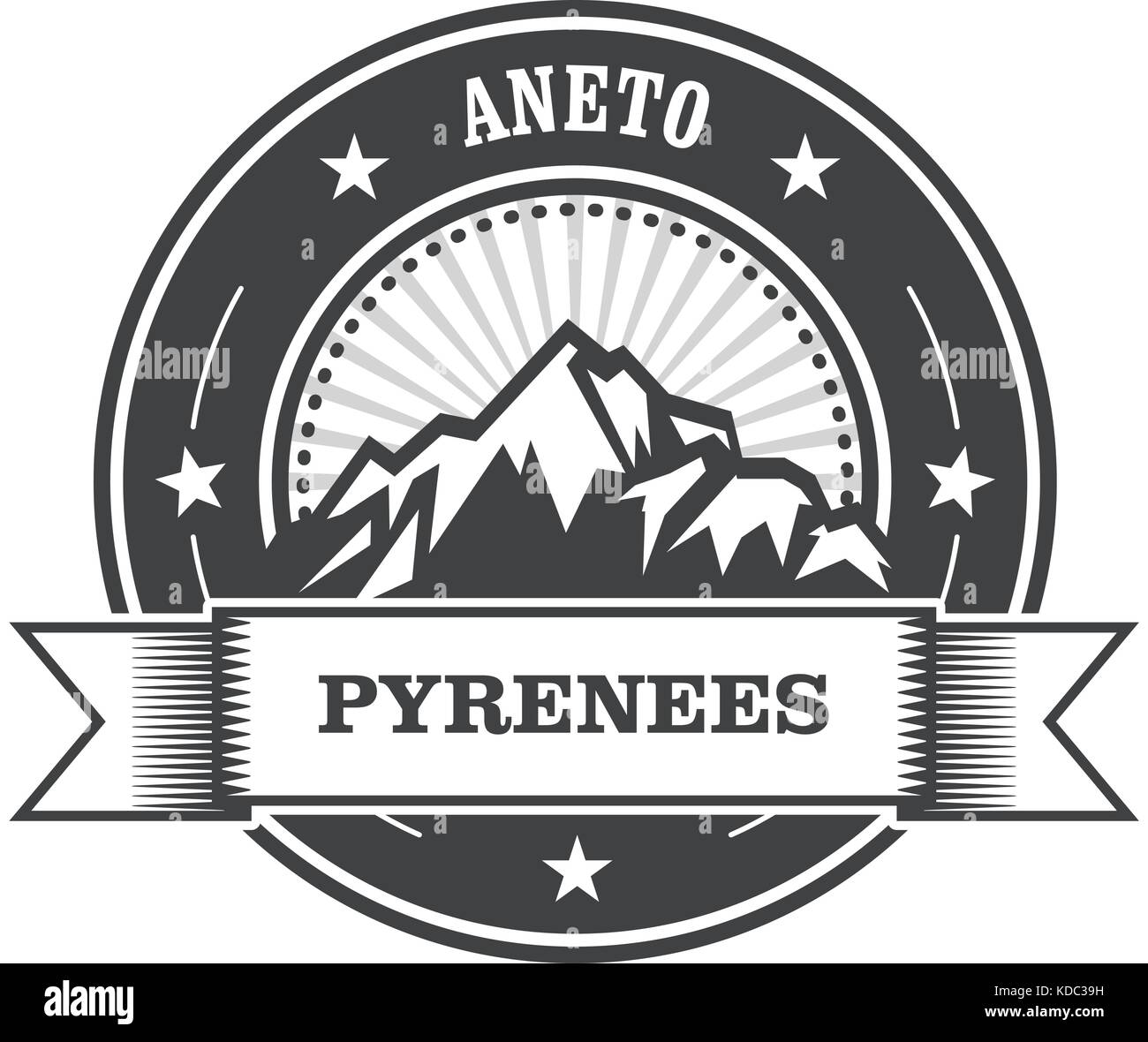 Pyrénées - pic aneto timbre rond Illustration de Vecteur