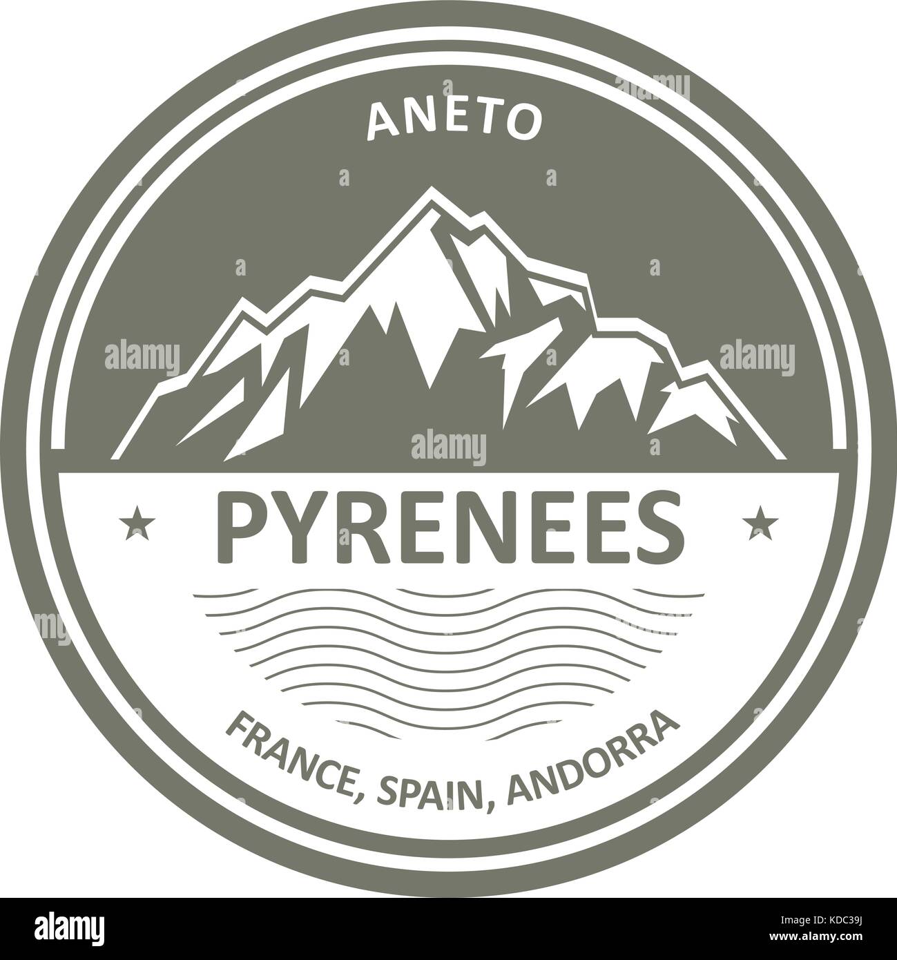 Pyrénées - snowbound pic aneto timbre rond Illustration de Vecteur