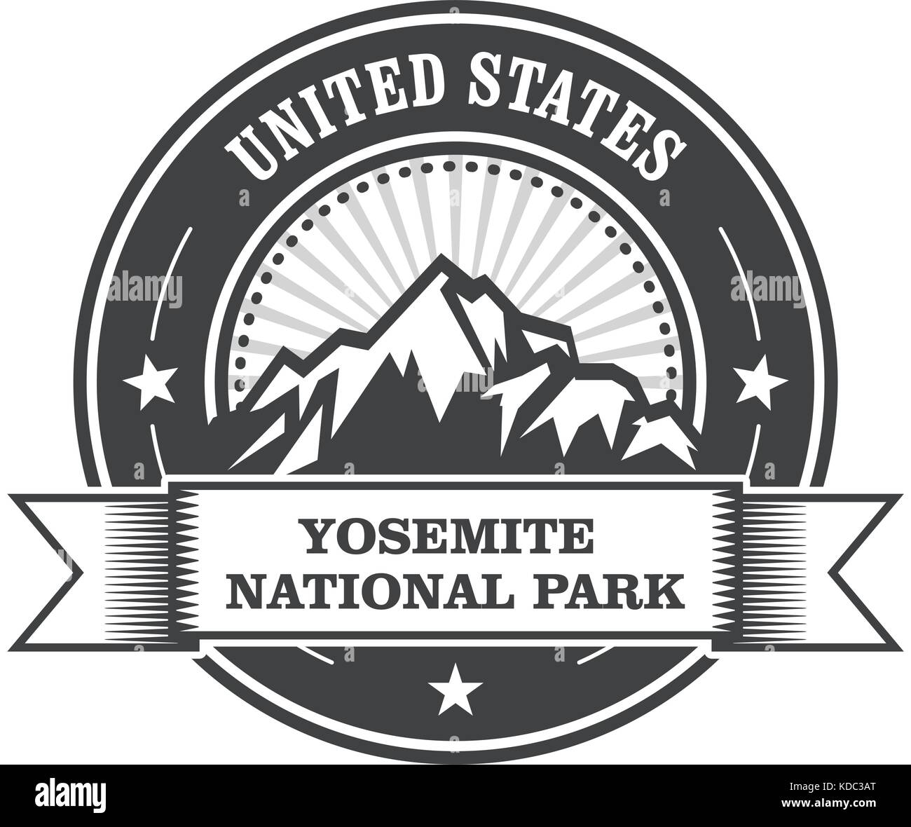 Yosemite National Park Round stamp avec montagnes Illustration de Vecteur