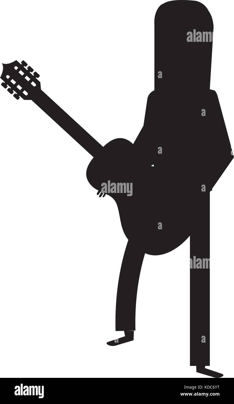 Homme hippie aux cheveux longs à la guitare qu'à la silhouette vector illustration design Illustration de Vecteur