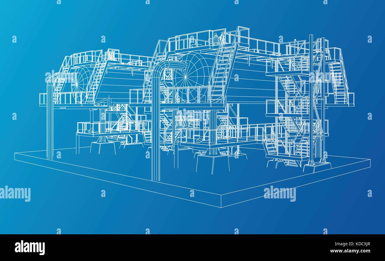 Wire-frame de l'équipement industriel du pétrole et du gaz. Illustration de Vecteur