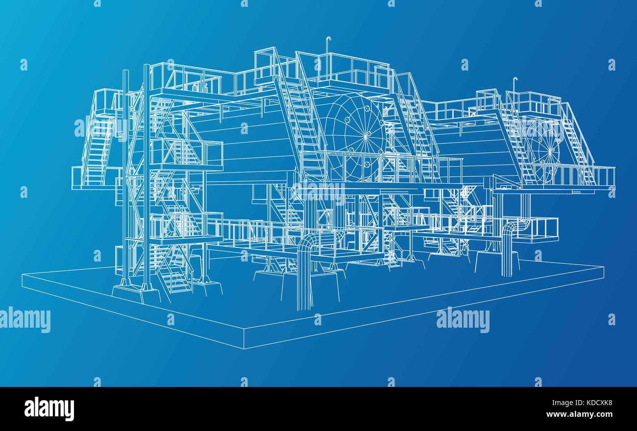 Wire-frame de l'équipement industriel du pétrole et du gaz. Illustration de Vecteur