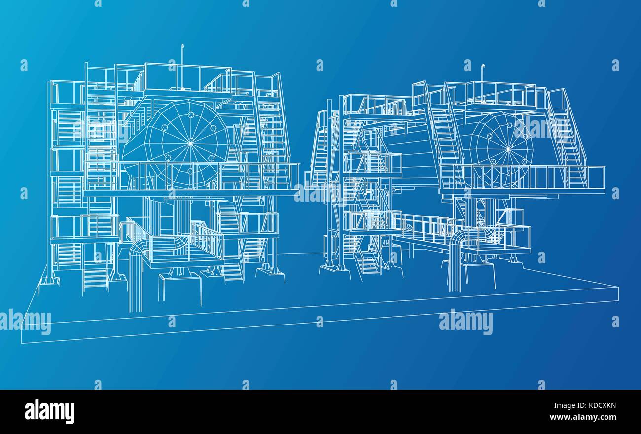 Wire-frame de l'équipement industriel du pétrole et du gaz. Illustration de Vecteur