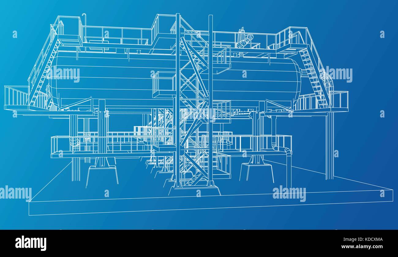 Wire-frame de l'équipement industriel du pétrole et du gaz. Illustration de Vecteur