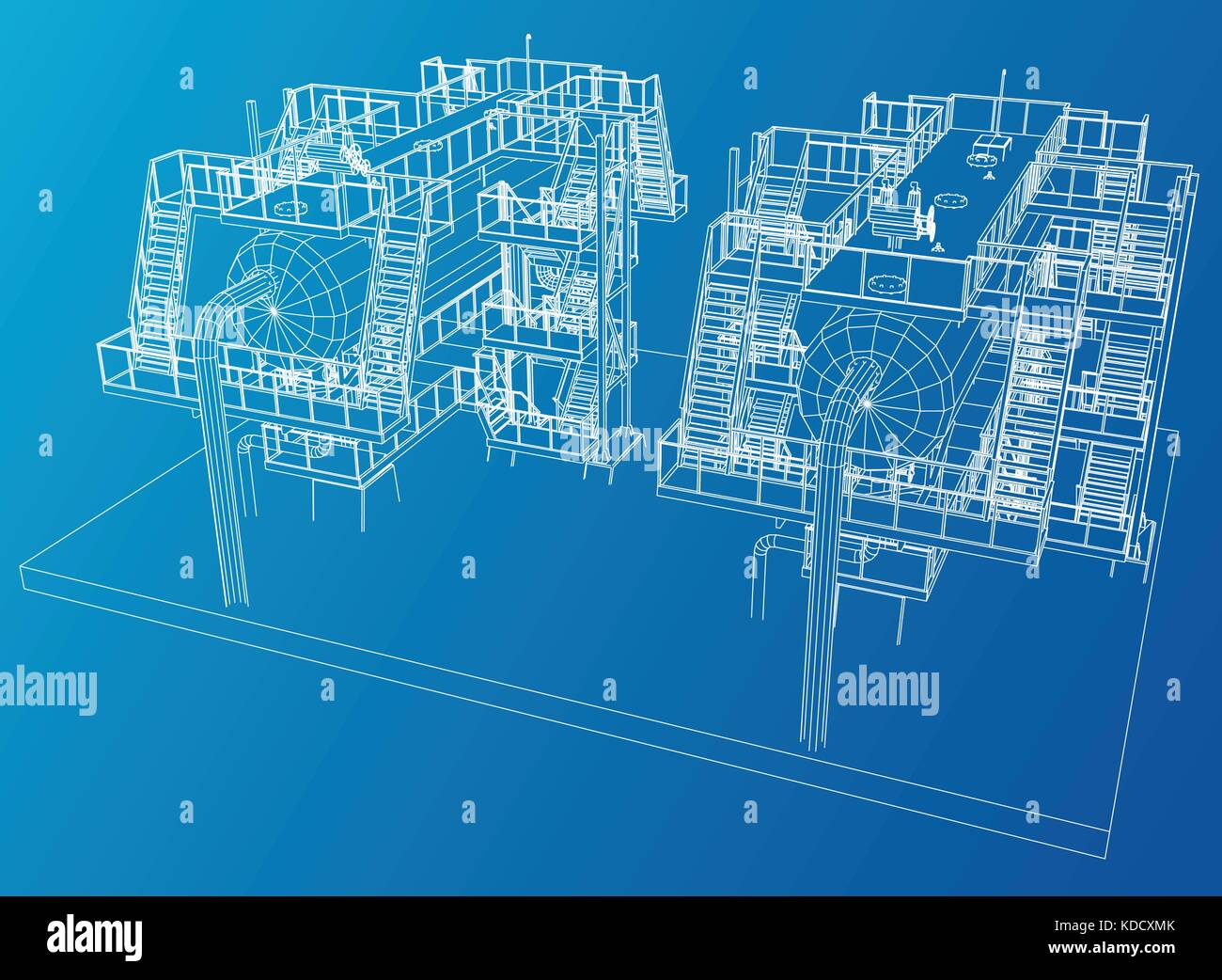 Wire-frame de l'équipement industriel du pétrole et du gaz. Illustration de Vecteur