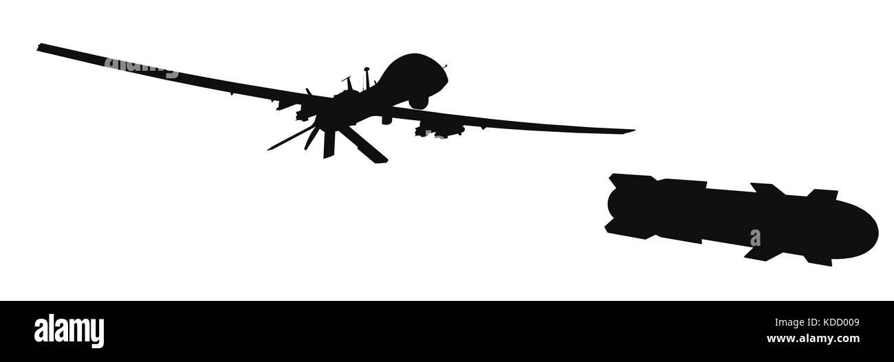 Drone militaire MQ-1C Gray Eagle. Missile Hellfire sur le front. rendu 3d. Arrière-plan isolé. Banque D'Images