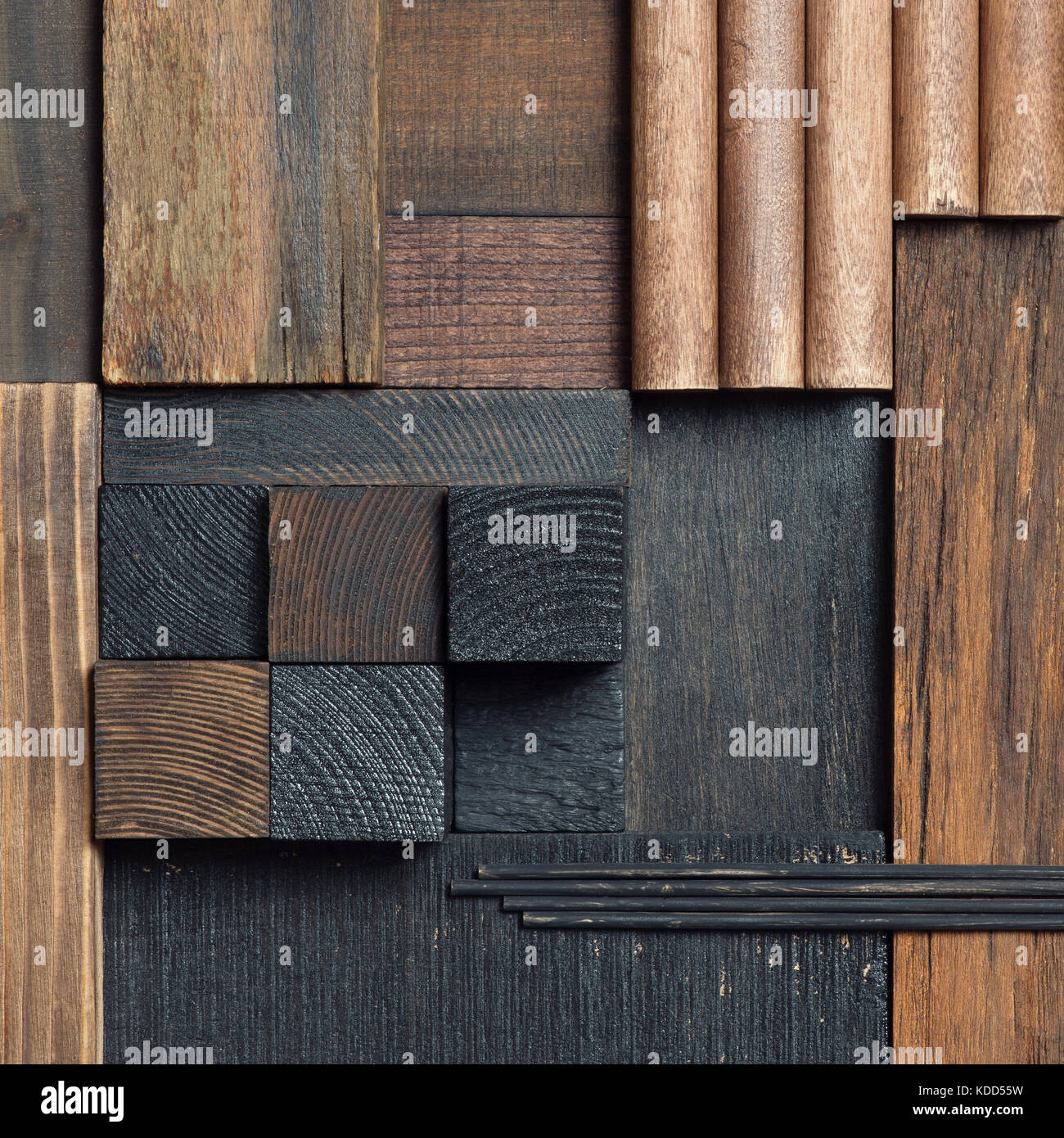 Abstract dark wood block collage arrière-plan. Banque D'Images