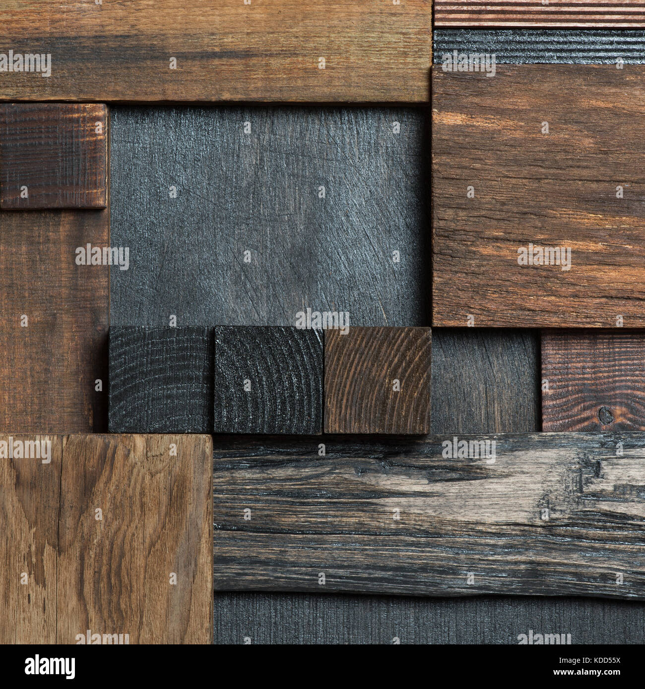 Abstract dark wood block collage arrière-plan. Banque D'Images