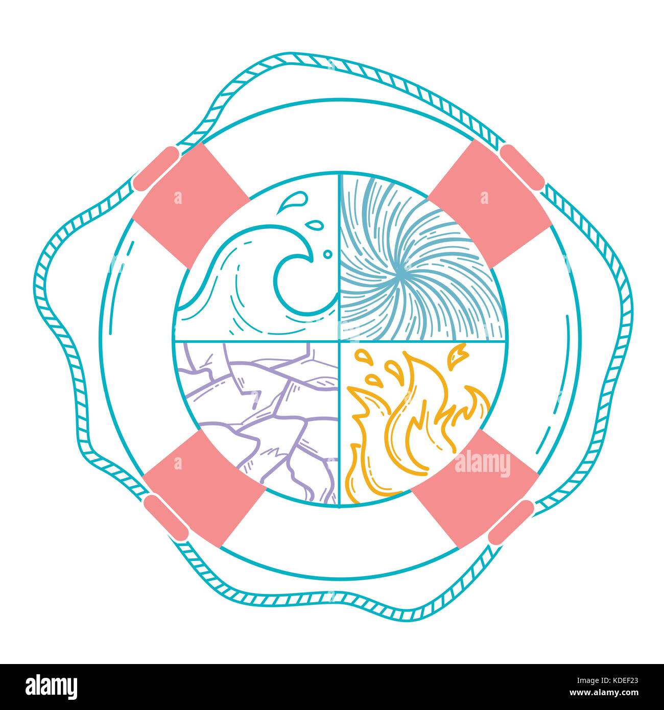 Accueil Concept de l'assurance vie, voyage, sous la forme de différents éléments de la nature dans la bouée, comme un symbole de protection, salut. icône dans th Illustration de Vecteur
