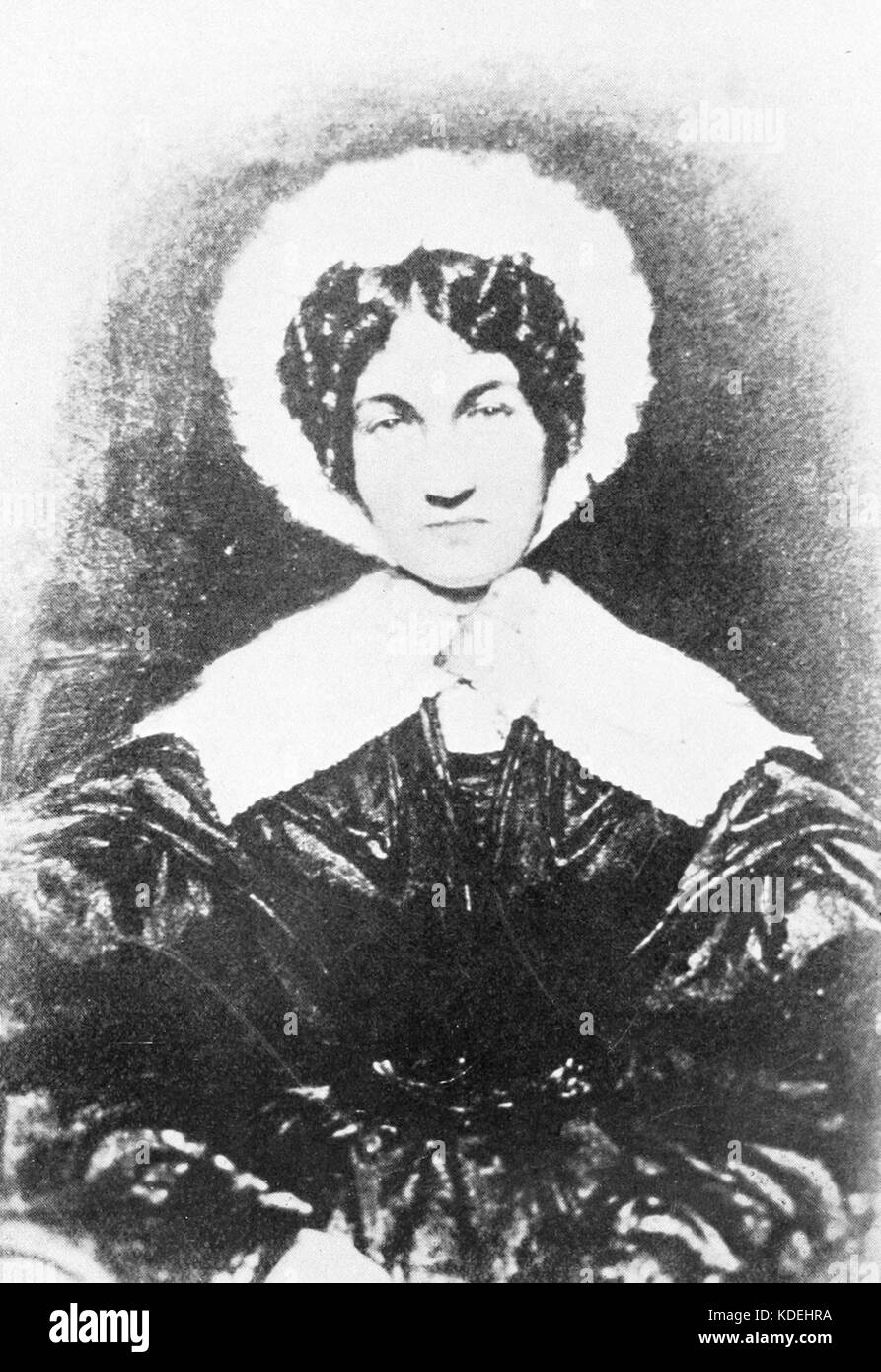Portrait historique ou référence à MRS Audubon, épouse du naturaliste et artiste renommé James Audubon. Elle était connue pour son soutien au travail de son mari, qui comprenait la documentation des oiseaux nord-américains. Banque D'Images