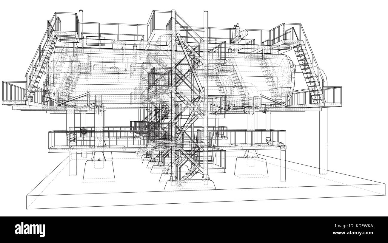 Wire-frame de l'équipement industriel du pétrole et du gaz. Illustration de Vecteur