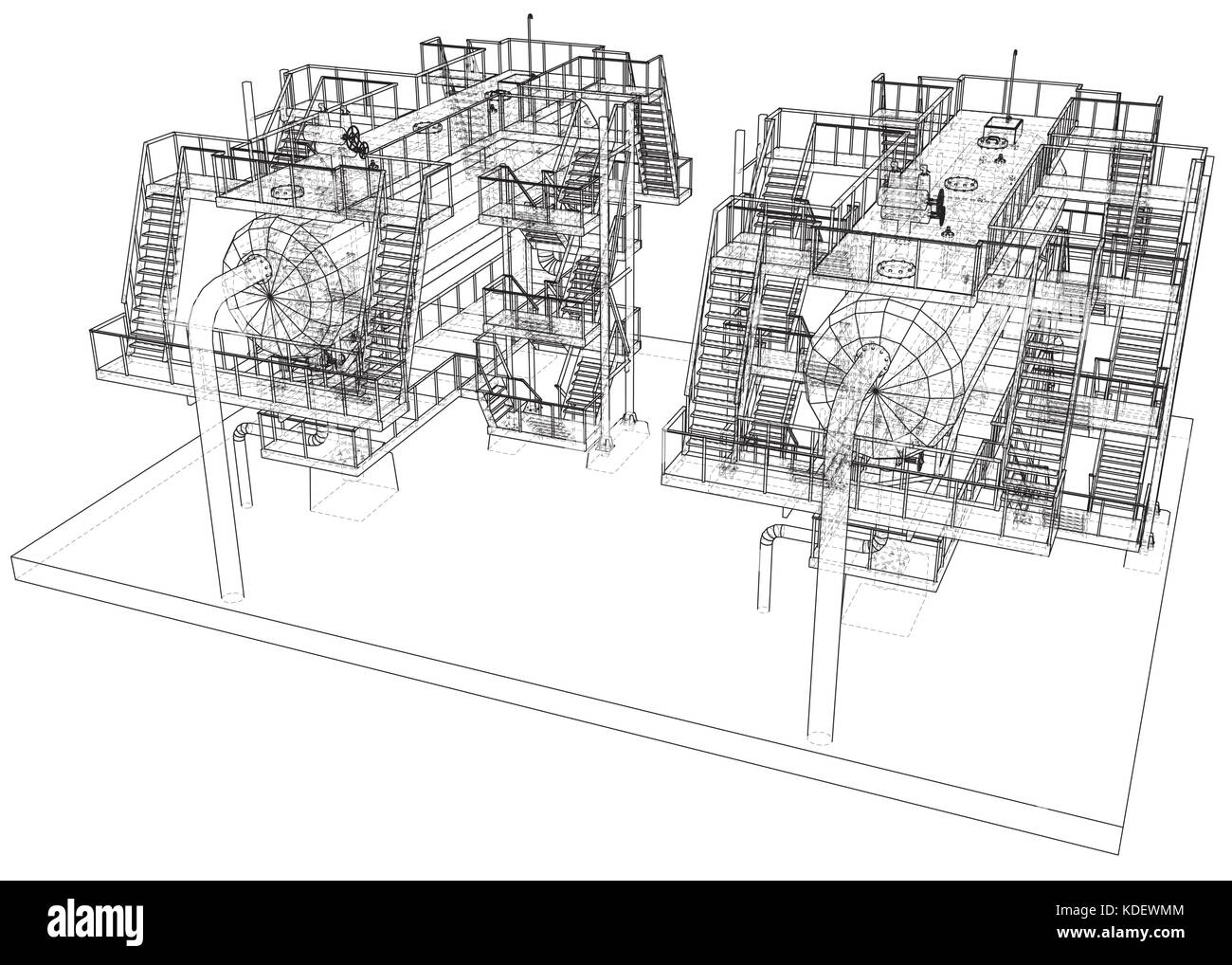 Wire-frame de l'équipement industriel du pétrole et du gaz. Illustration de Vecteur