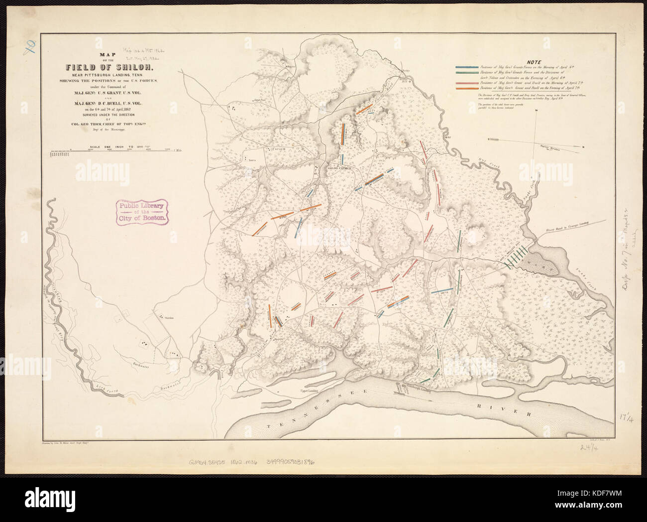 Carte du champ de silo, près de Pittsburgh Landing, Tennessee, qui fais les positions des forces américaines sous le commandement du major général. U. S. Grant, et le major général américain Vol.. D. C. Buell, U.S. Vol. sur l'(5960836549) Banque D'Images