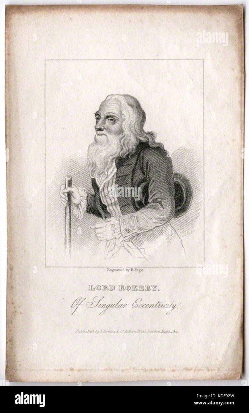 Cette gravure en pointillés de 1821 représente Matthew Robinson, Lord Rokeby, et a été créée par R. page et publiée par J. Robins & Co. La gravure fournit un portrait historique de ce noble britannique. Banque D'Images