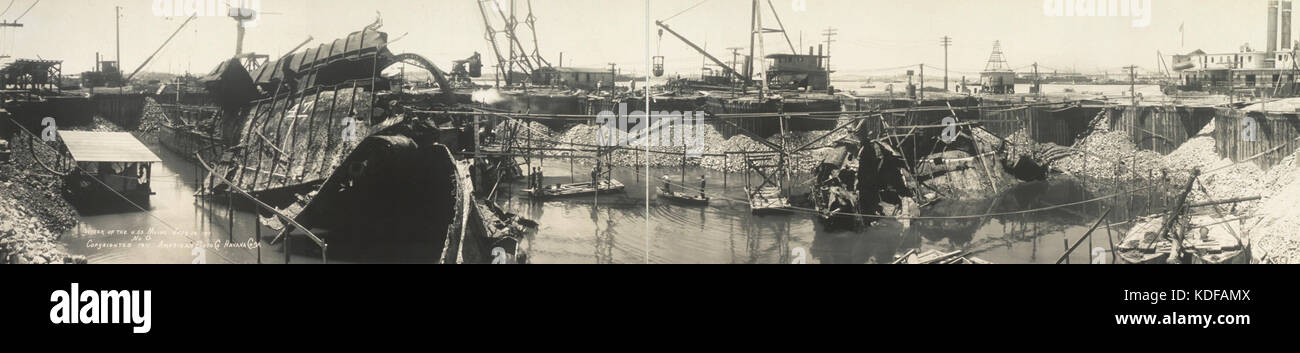 Vue panoramique de l'épave de l'USS Maine Le port de La Havane Cuba 1912 Banque D'Images