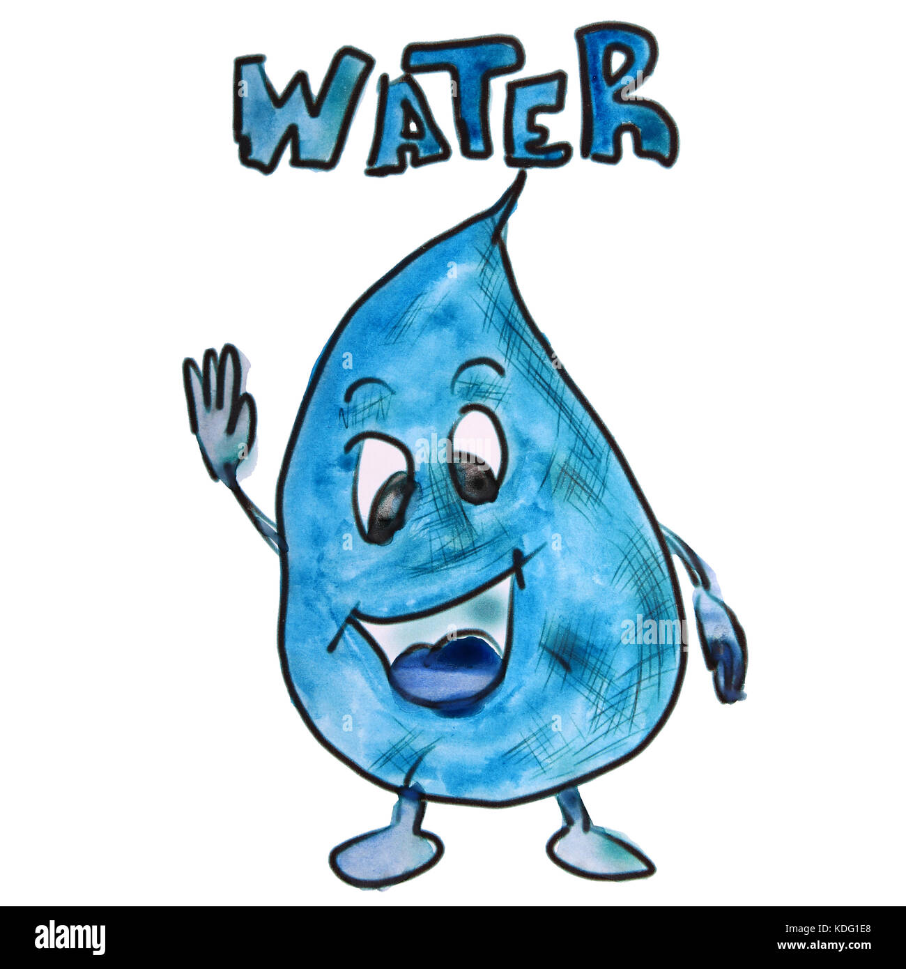 Blob bleu aquarelle, dessin animé isolé sur fond blanc Banque D'Images