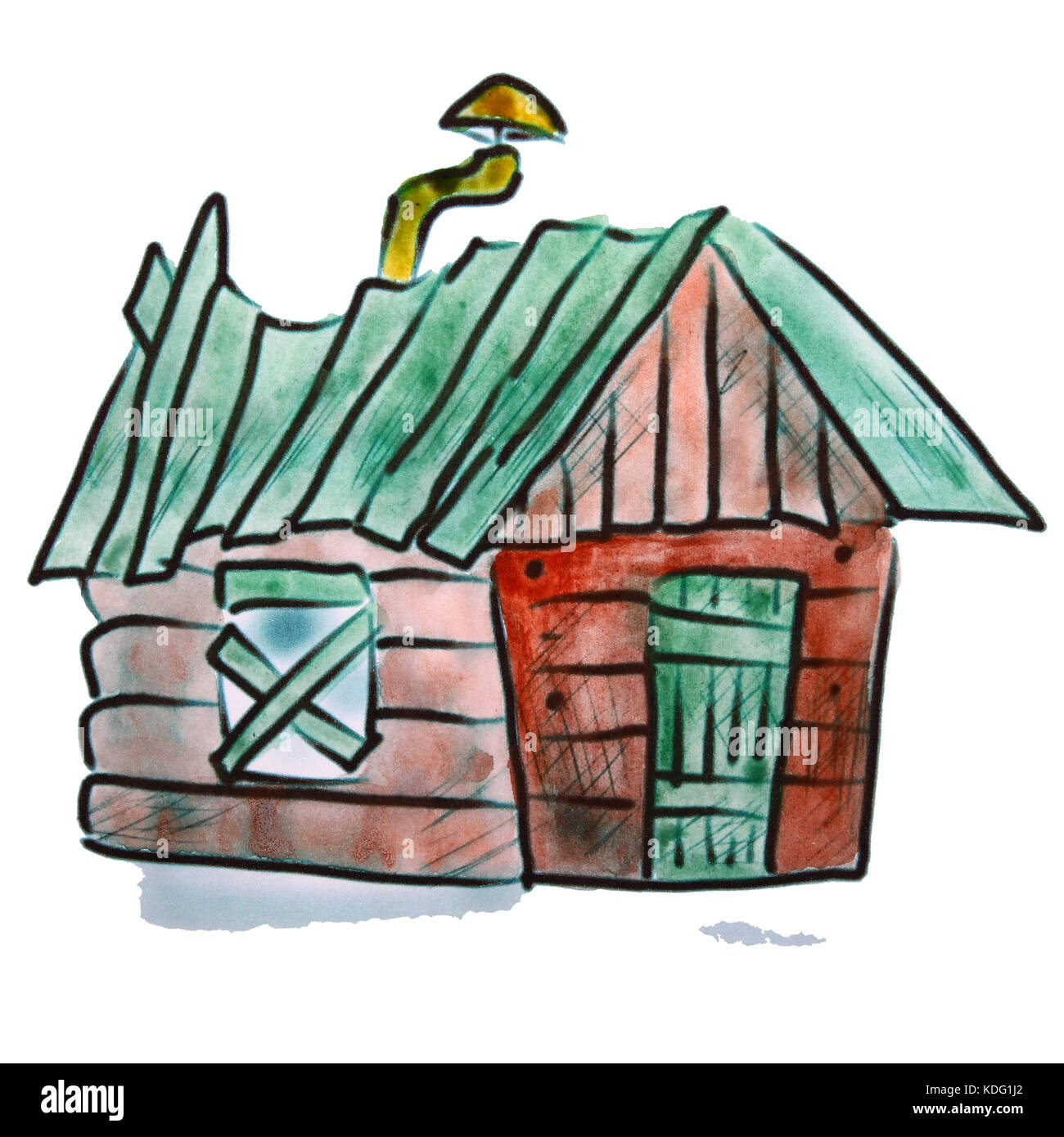 Maison aquarelle rouge vert tuyau personnage, isolé sur fond blanc Banque D'Images