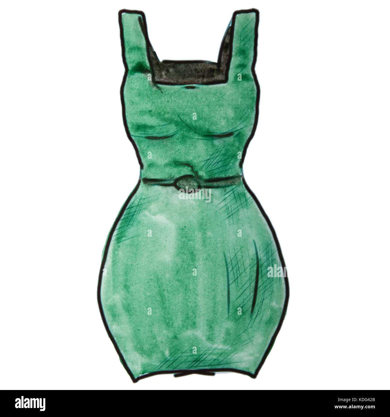 Robe green aquarelle personnage, isolé sur fond blanc Banque D'Images