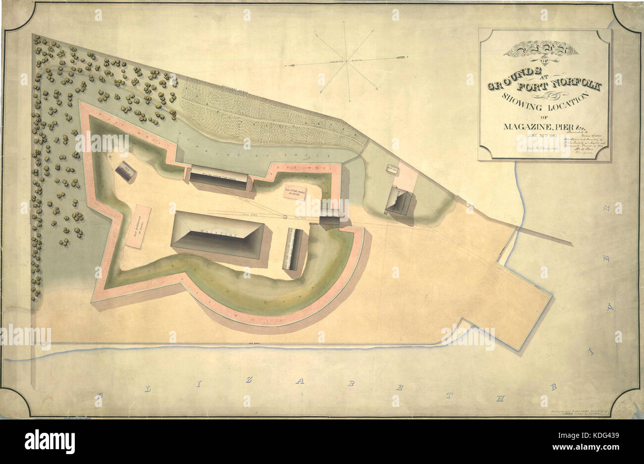 Plan du Fort Norfolk 1860 Banque D'Images