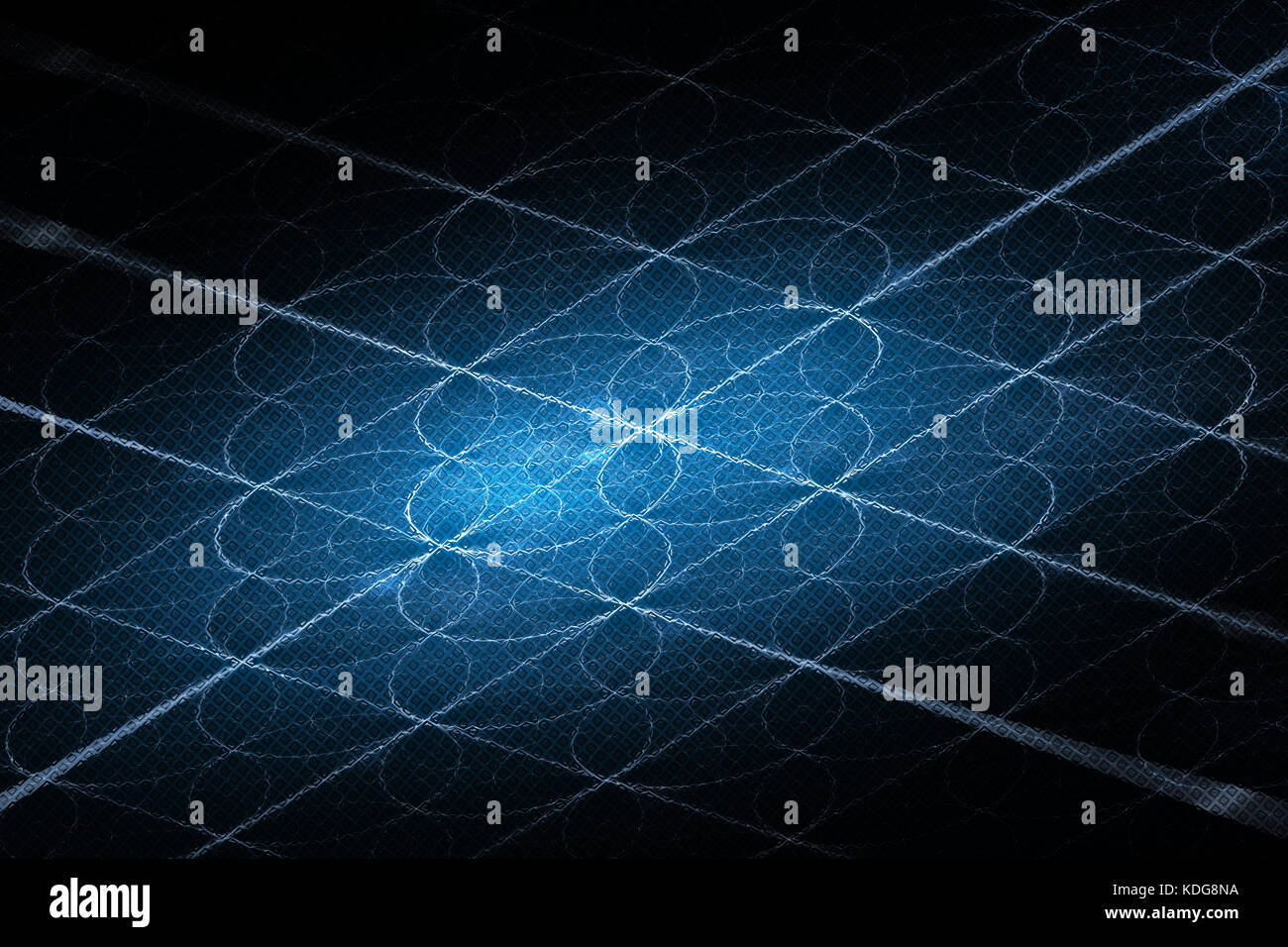 Flux lumineux bleu grille blockchain aux intersections, générée par ordinateur résumé fond, 3D Rendering Banque D'Images