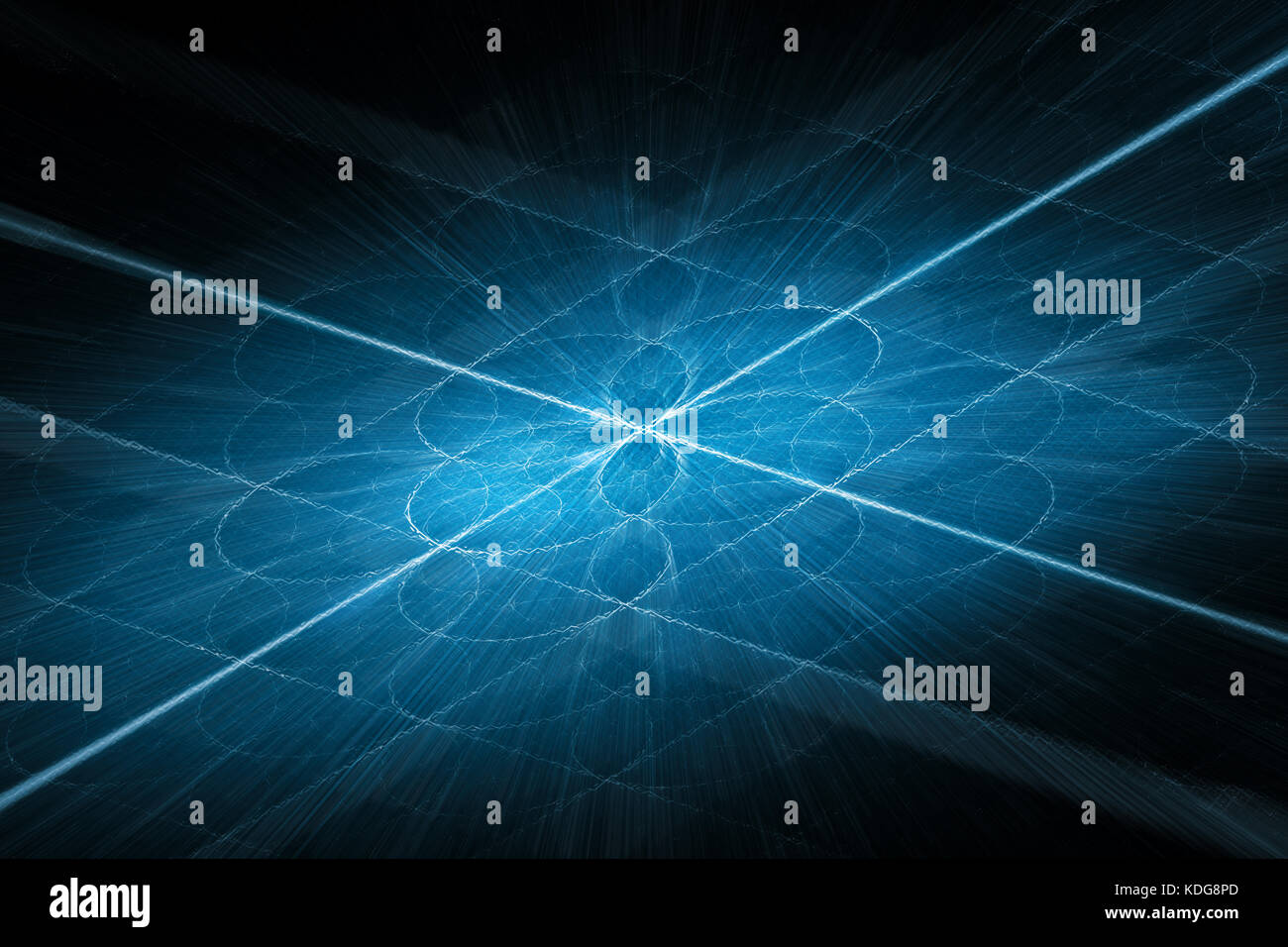 Flux lumineux bleu blockchain intersection sur grille, générée par ordinateur résumé fond, 3D Rendering Banque D'Images